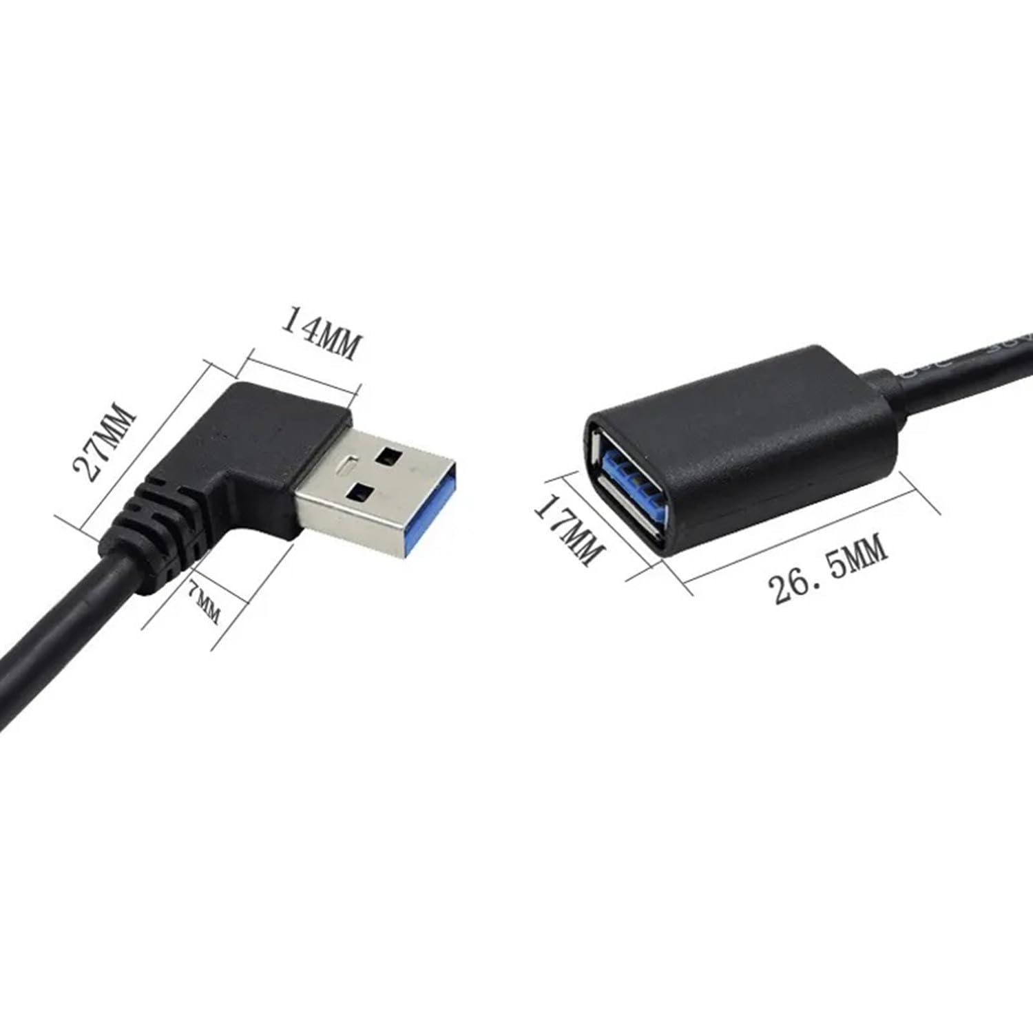 Alinna 90 Degree Usb 3.0 Extension Cable, Black Usb 3.0 Male To Female Extender Cord 30Cm (Right Angle)
