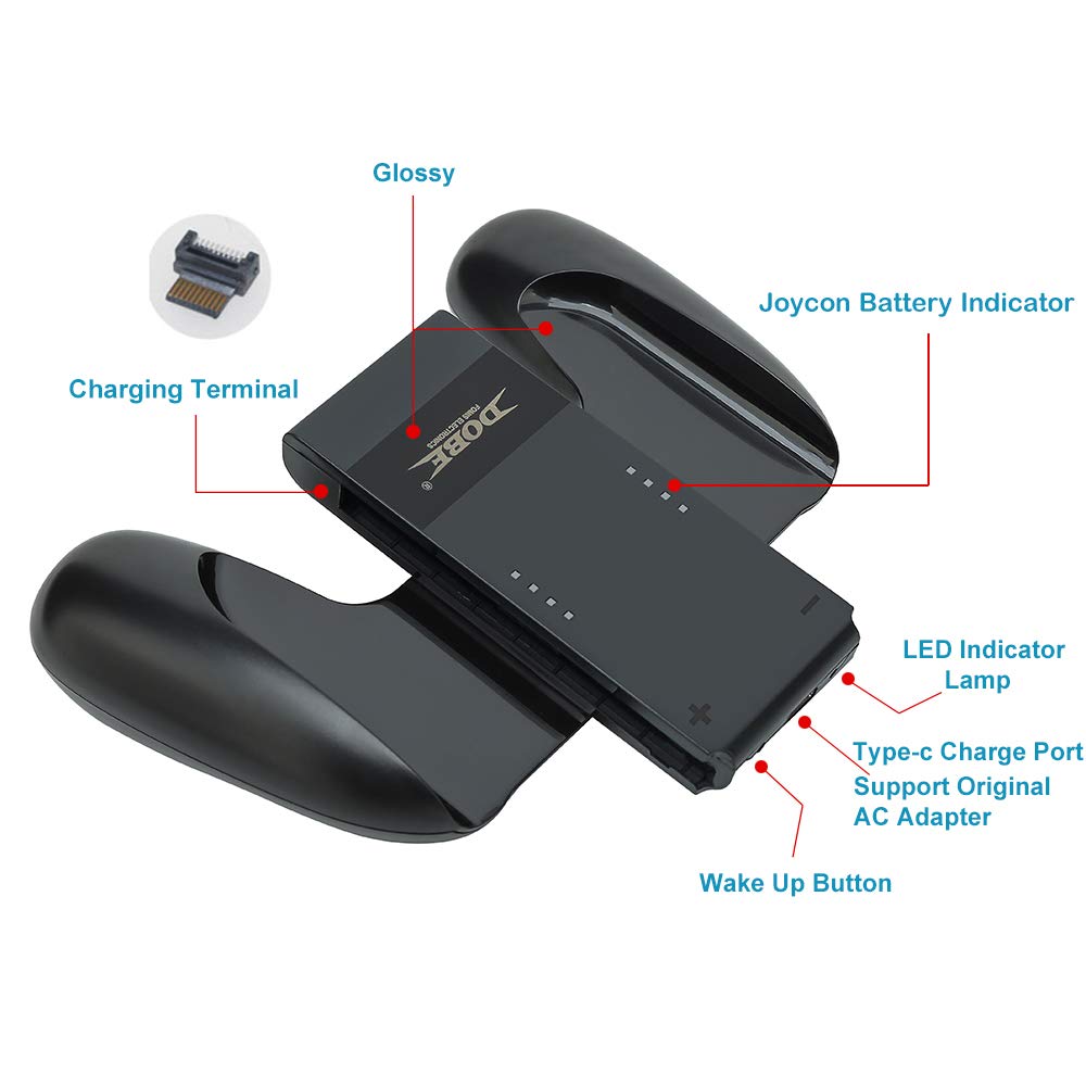 Kinvoca Charging Grip, Ergo Comfort Grip For Nintendo Switch Controllers, Portable Charger Dock With 79In Usb-C Cable And Batter