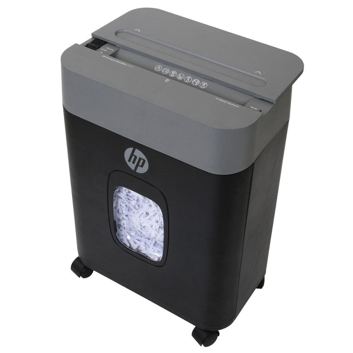 HP - Crosscut Paper Shredder, 12-Sheet Manual Feed, Shreds Credit Cards & Staples, Heavy Duty Paper Shredder for Home Use with 3.4 Gallon Basket