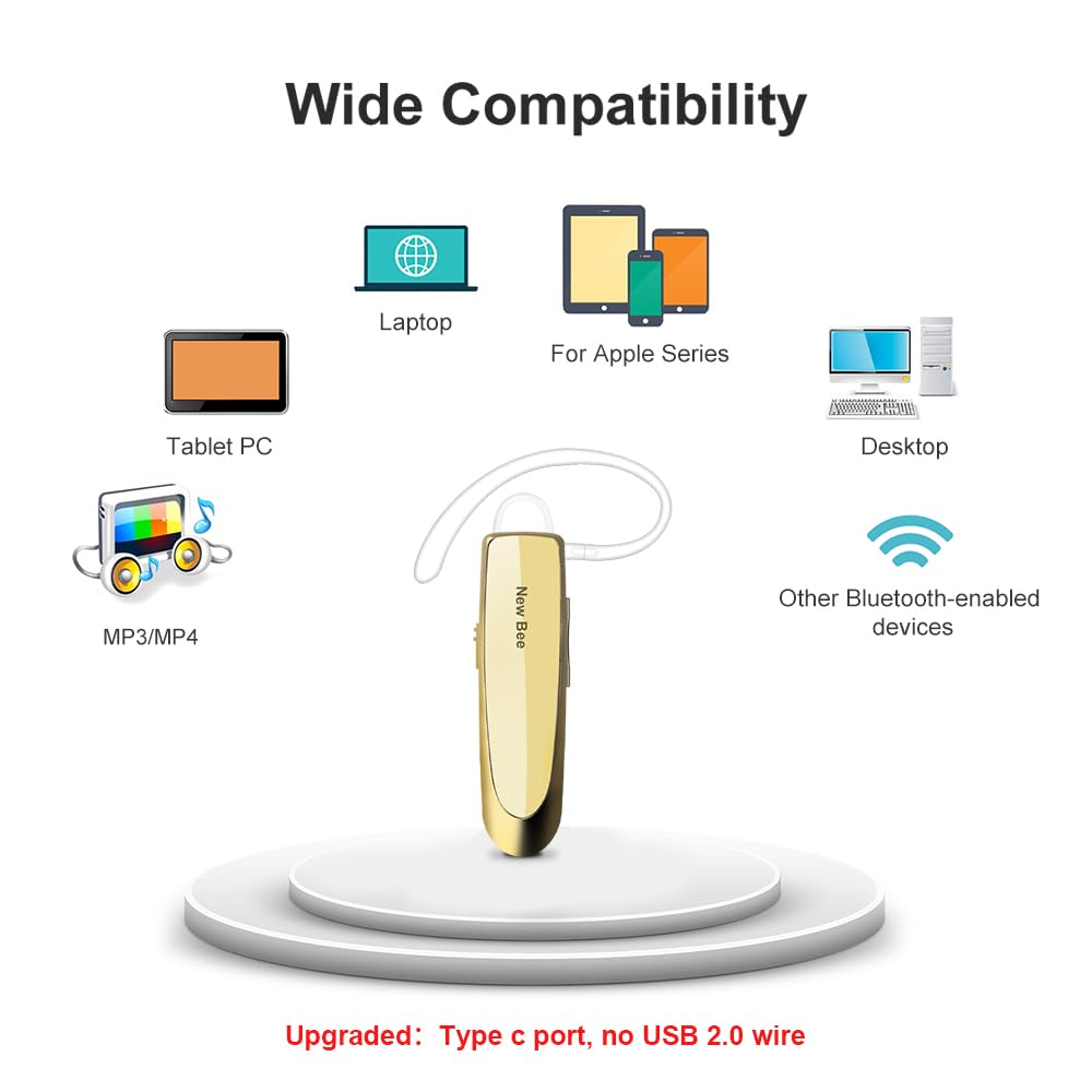 New Bee Bluetooth Earpiece V5.0 Wireless Handsfree Headset 24 Hrs Driving Headset 60 Days Standby Time With Noise Cancelling Mic