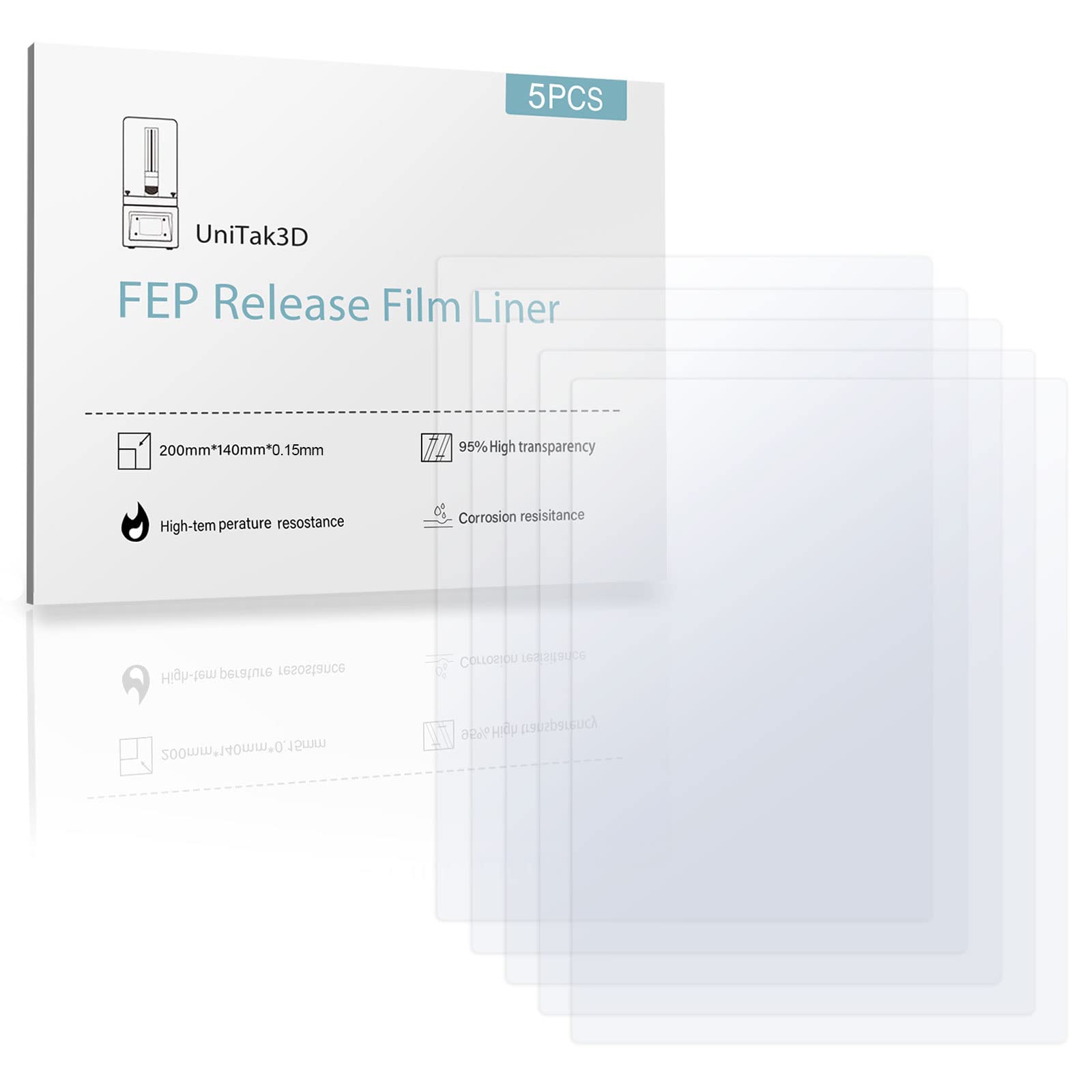 Unitak3D Fep Film Compatible With Photon S Mono For Elegoo Mars 2 Pro Phrozen Uv Dlp Lcd Resin 3D Printers 200X140Mmx0.15Mm Pack