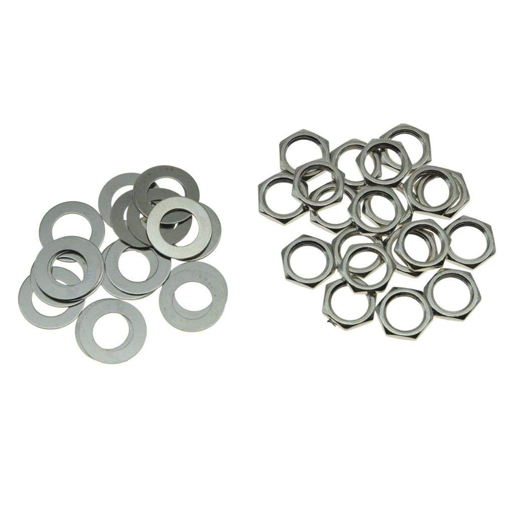 Kaish 20Pcs Us Thread 3/8'' Guitar Pots Nuts Potentiometer Hex Nut And Washers For Cts Pots & Switchcraft Jacks Nickel