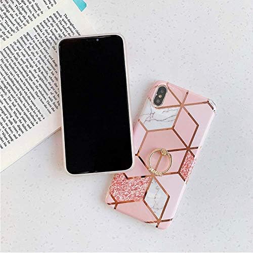 Qokey iPhone Xs Max Case 360 Ring Kickstand Shockproof TPU Bling Pink 6.5 Inch