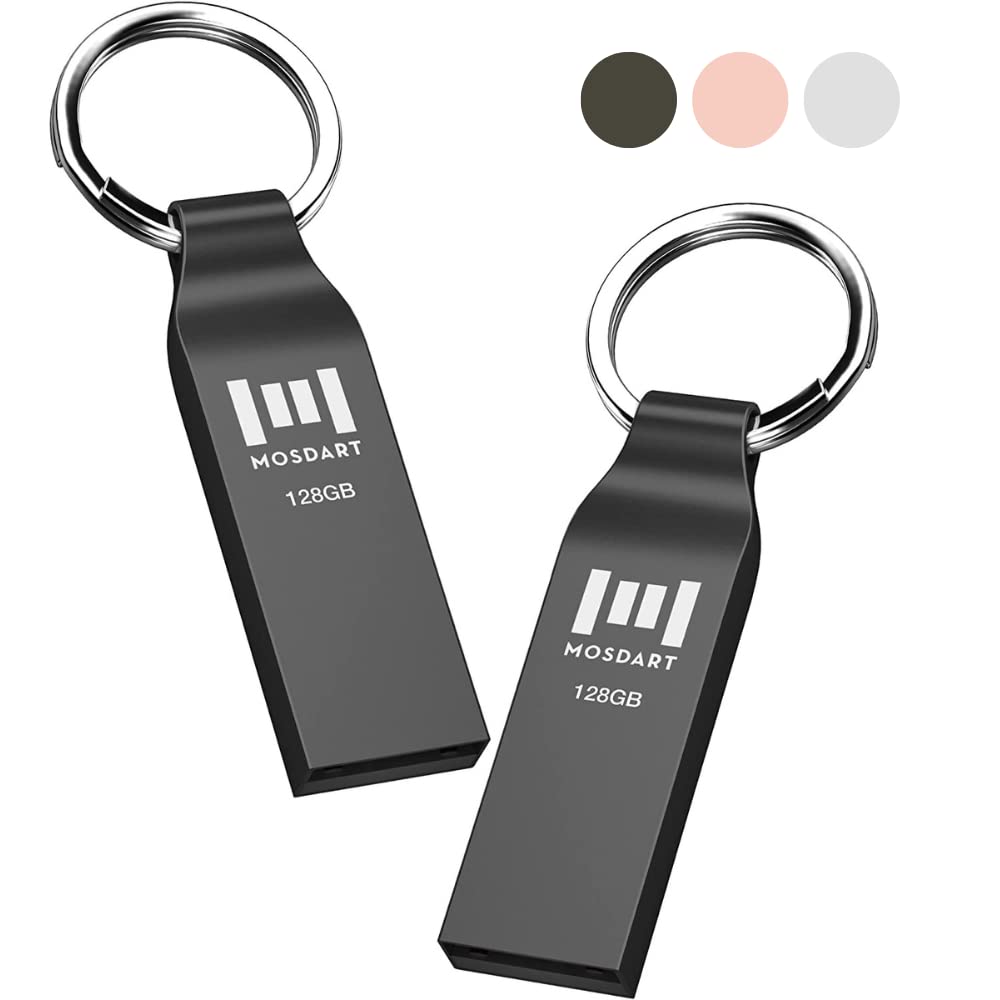 Mosdart 128Gb Waterproof Metal Usb 2.0 Flash Drive 2 Pack   Keychain Thumb Drives Memory Multipack Stick Jump Drive Data Storage