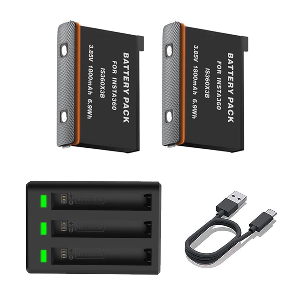 2 Pack Battery For Insta 360 X3 Camera And Charge Hub For Insta 360 X3 360 Camera 1800Mah Insta360 X3 Battery