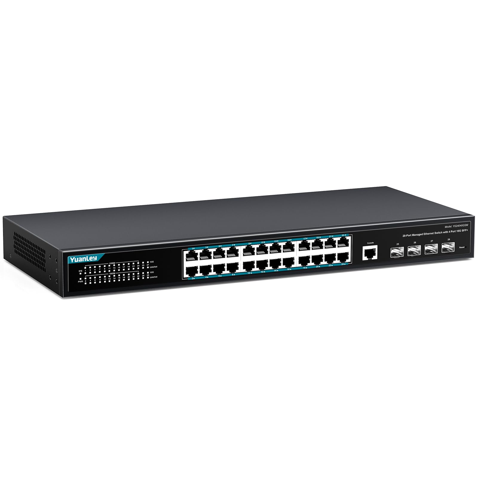Yuanley 28 Port Gigabit Managed Switch With 24 10/100/1000Mbps Rj45 Ports, 4X 10Gbps Sfp+, L3 Smart Managment Ethernet Switch, V