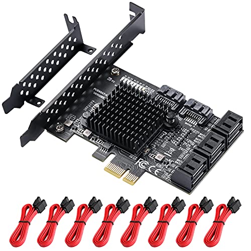 Mzhou Pcie Sata Card 8 Port With 8 Sata Cables And Low Profile Bracket, 6Gbps Sata 3.0 Pcie Card,Support 8 Port Sata Pci E 3.0 Gen3 Devices