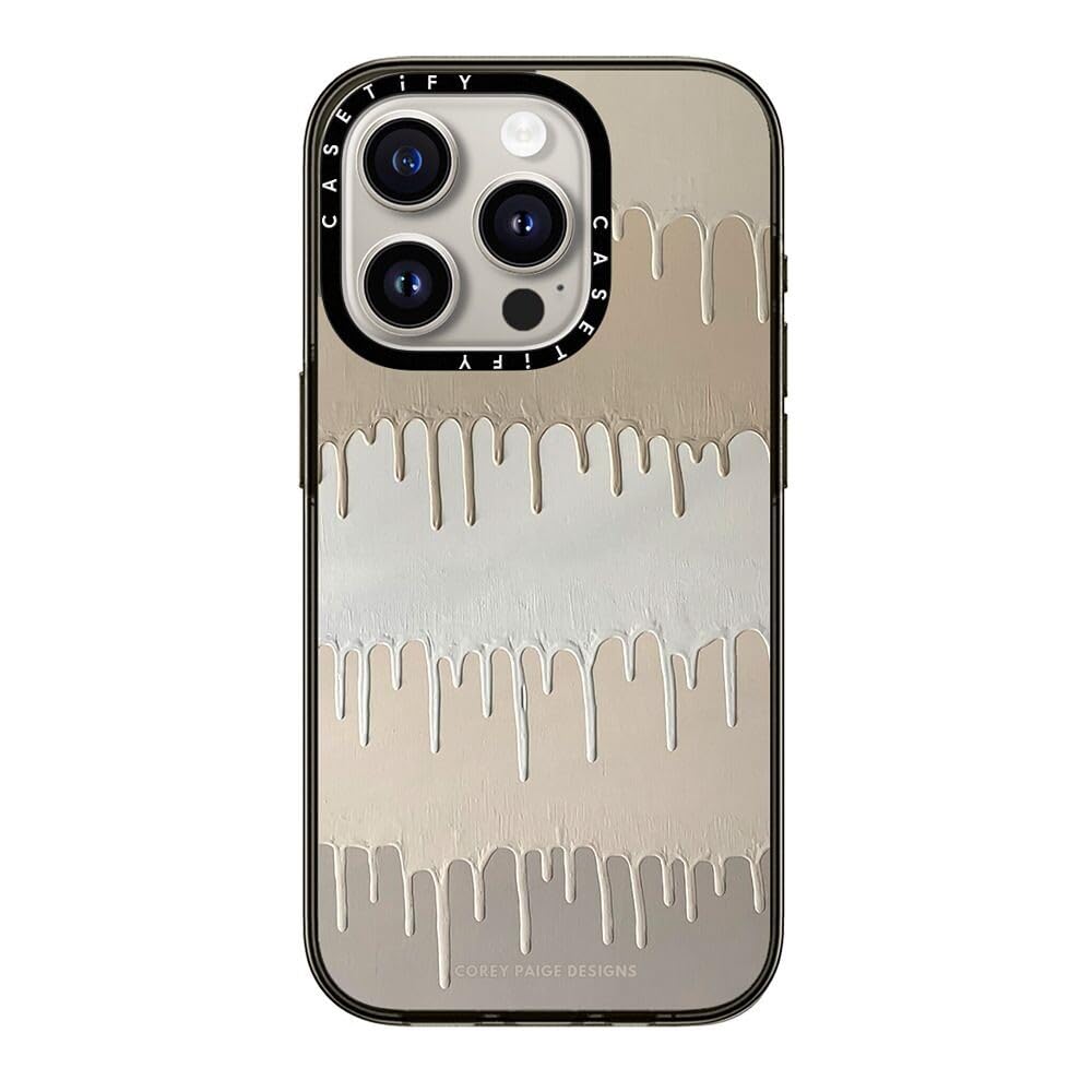 Casetify Compact Iphone 15 Pro Case [2X Military Grade Drop Tested / 4Ft Drop Protection]   Tan Painted Drips   Clear Black