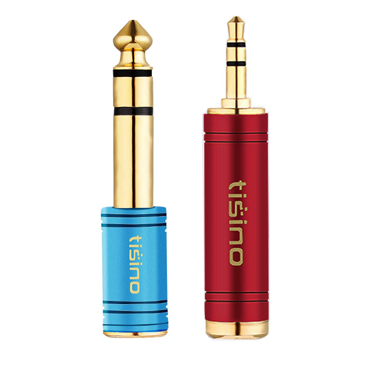 Tisino Stereo Headphone Adapte, 1/8 inch Female to 1/4 inch Male & 1/4 inch Female to 1/8 inch Male Aux Converter - Red & Blue, 2PCS
