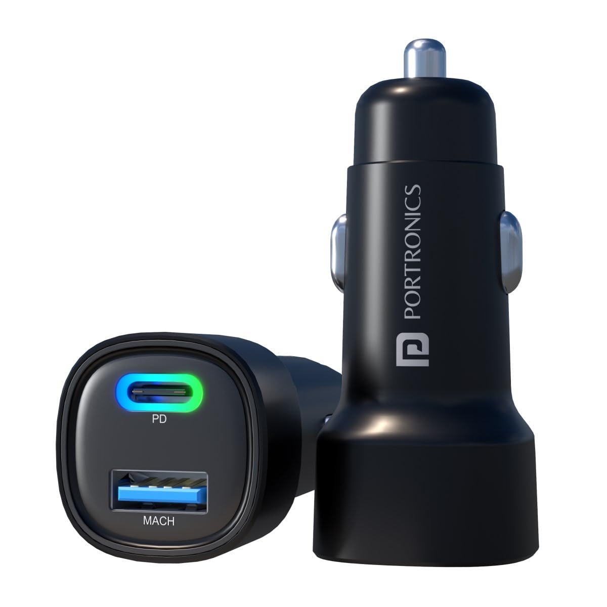 Portronics Dual Output Fast Car Charger with 30W TypeC PD & 30W USB, LED Indicator, Charging Adapter Compatible with Cars for i