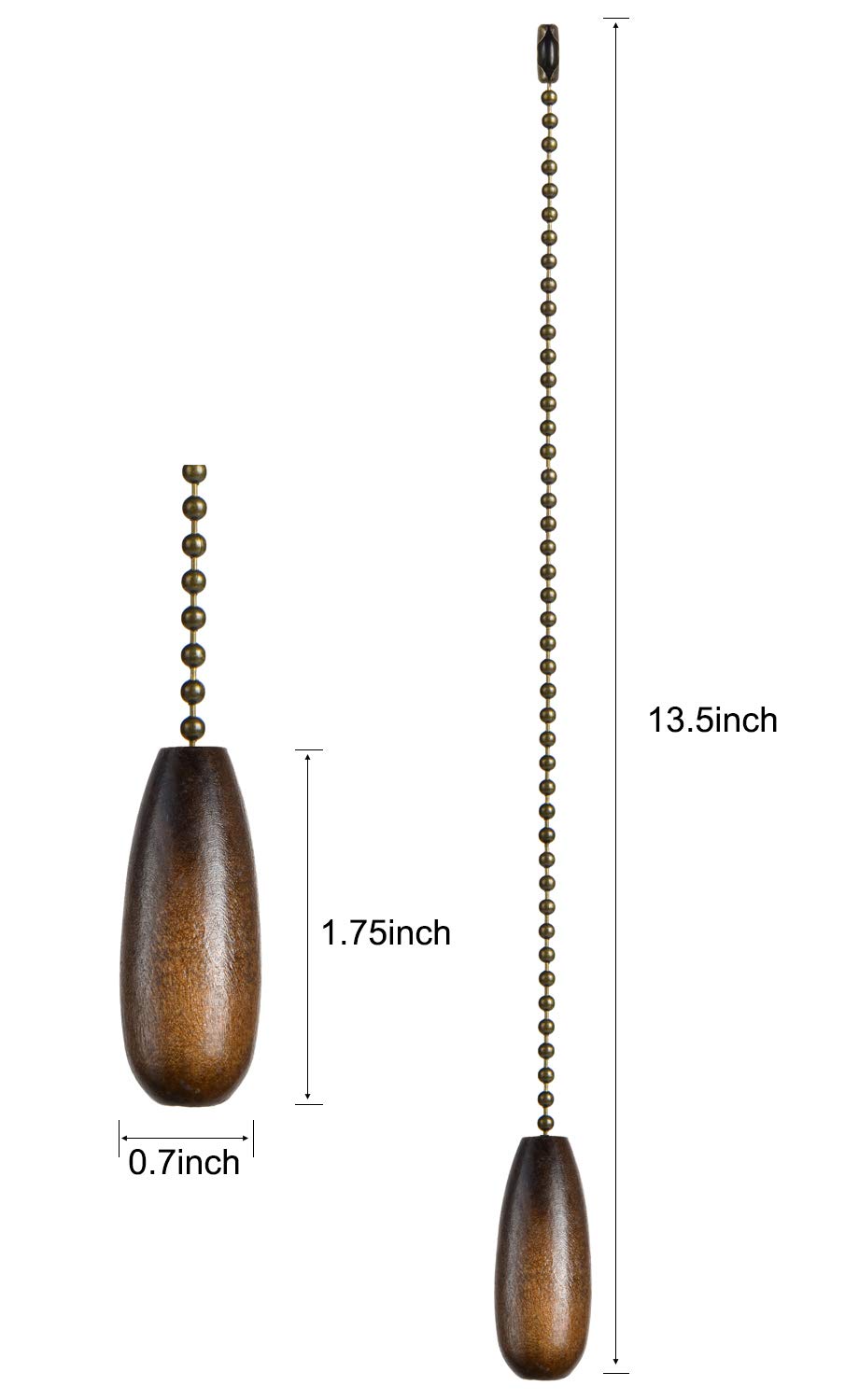 Ceiling Fan Pull Chain, 2 Pieces 12 Inch Long 3Mm Diameter Beaded Ball Chains Bronze With Walnut Wooden Pulls Cord
