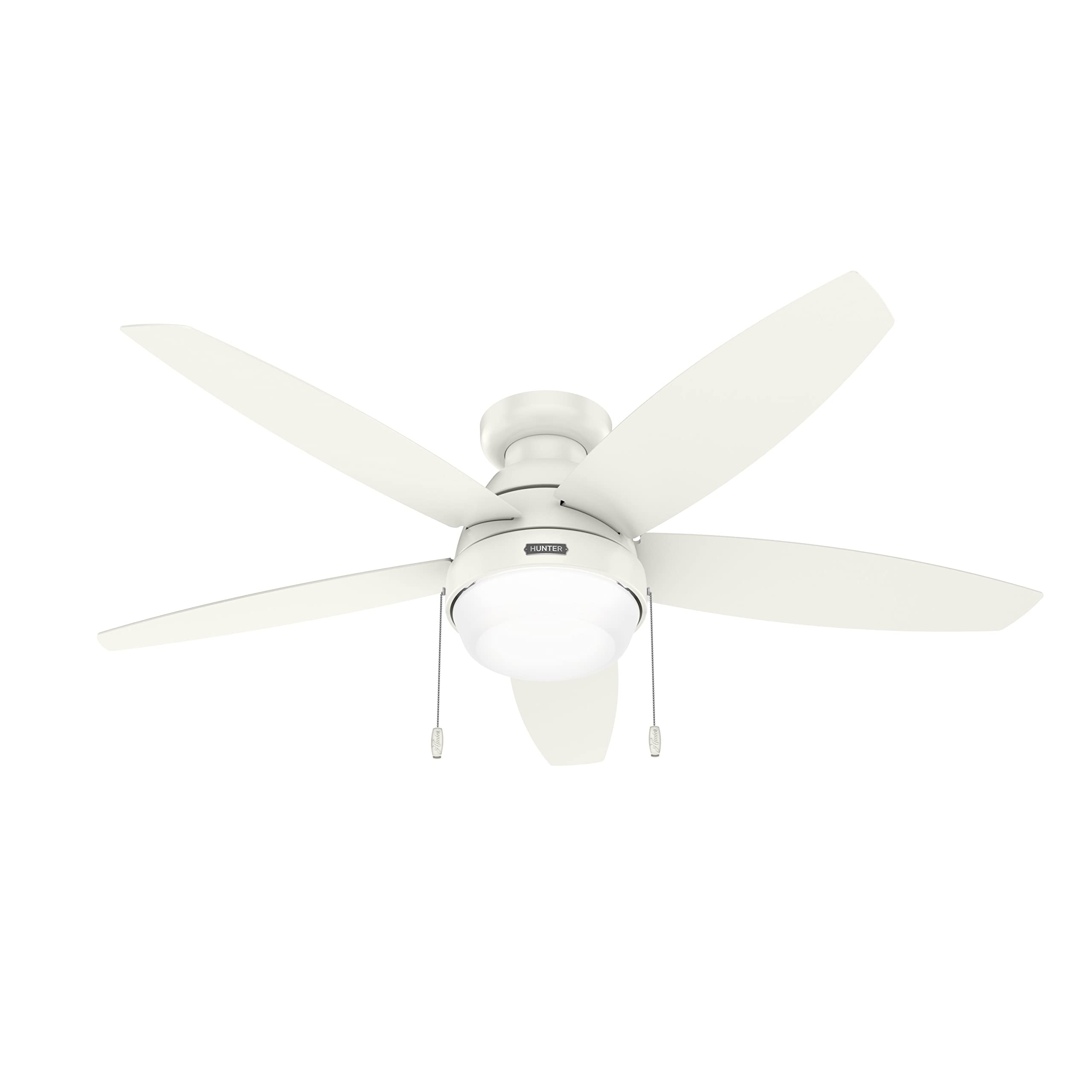 Hunter 52 inch Indoor Ceiling Fan with LED Light - White Ceiling Fan with Pull Chain, for Bedroom, Living Room, or Kitchen, Low 