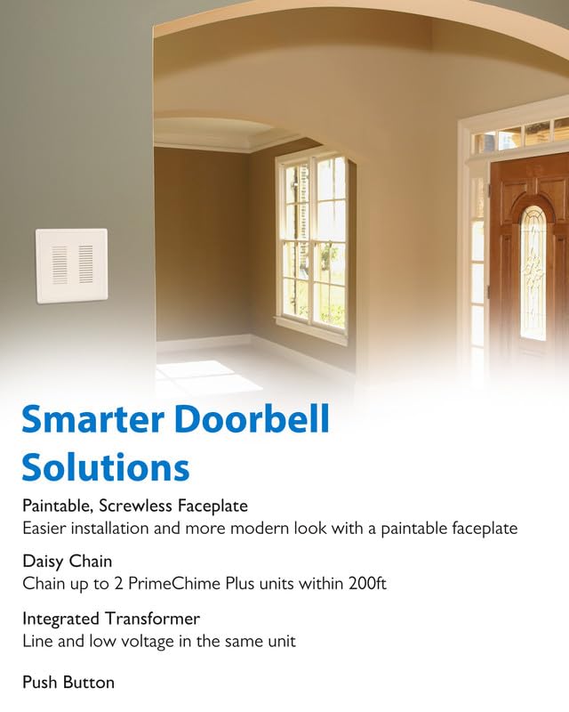 Primechime Plus 2 Electric Doorbell Kit   Doorbells For Home   Includes Selectable Ring Chimes   Stucco Button, Architectural Br