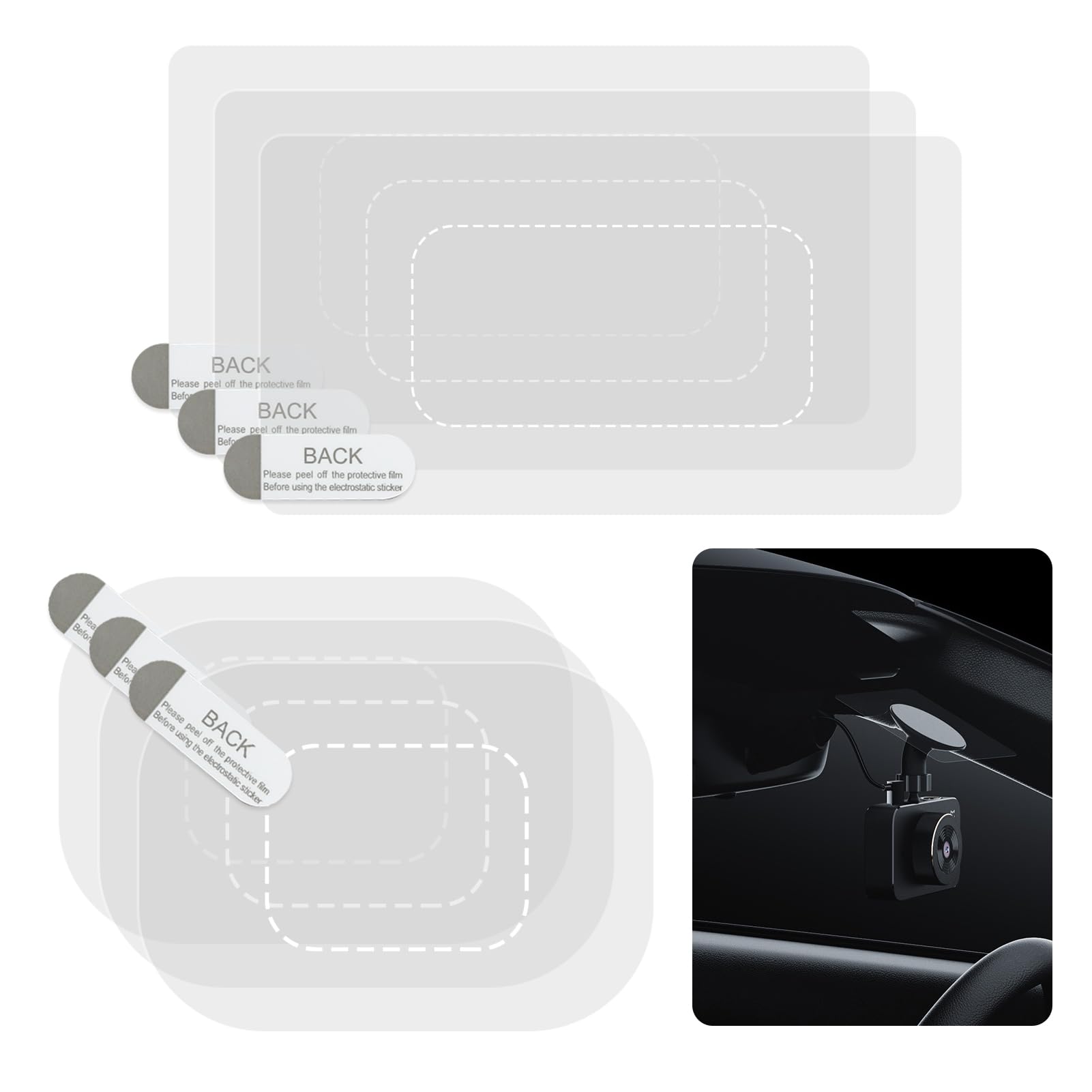 Gugumo 6Pack Dashcam Windshield Sticker, Sturdy Car Hud Screen Sticker Film Easily Prevent Scratching & Falling, Durable And Reu