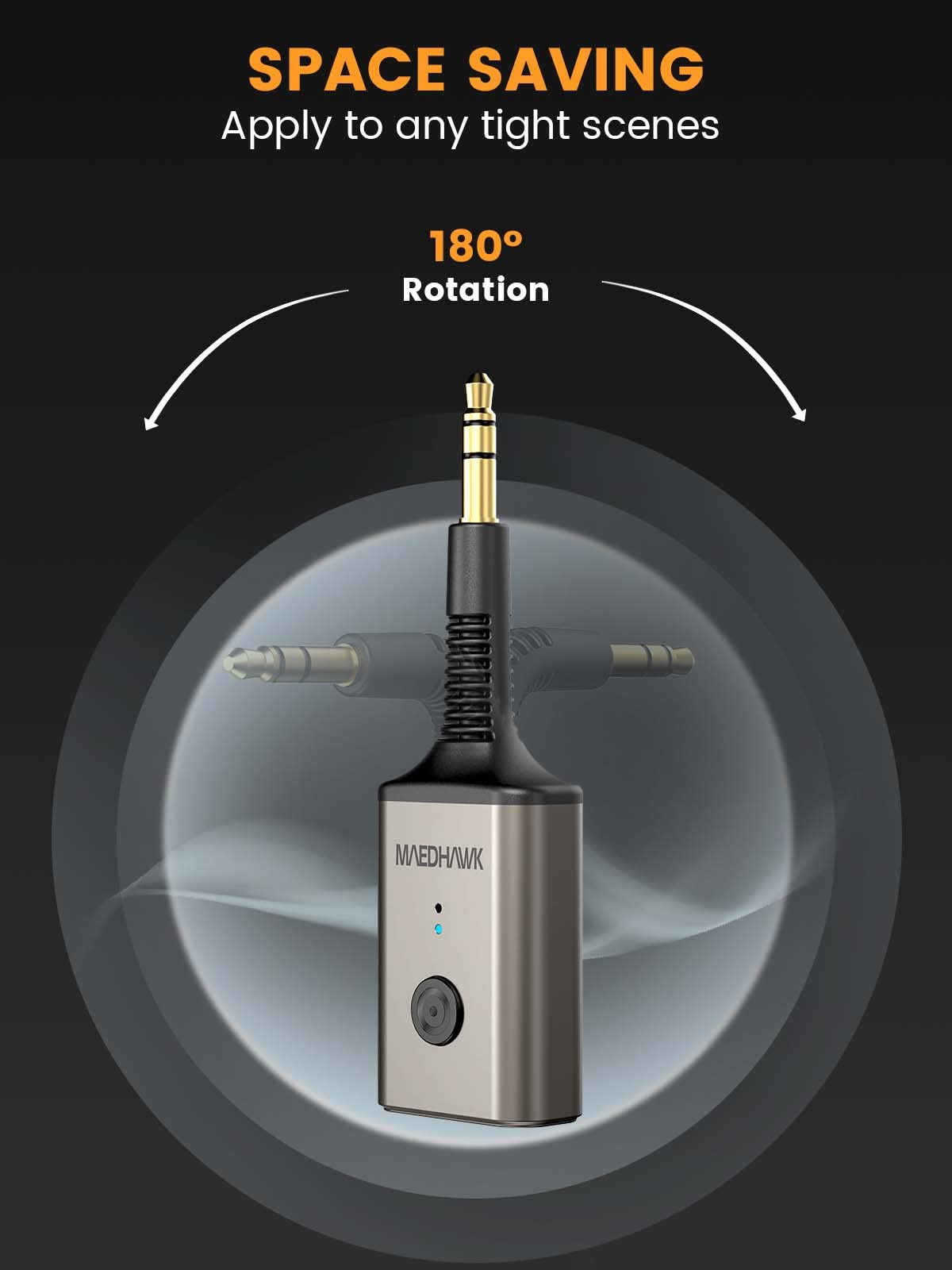 Maedhawk Aux Bluetooth Adapter For Car, Portable Bluetooth 5.3 Car Adapter, Rotatable 3.5Mm Bluetooth Wireless Audio Receiver For Car/Home Stereo/Speaker/Wired Headphones, Hands Free Calls