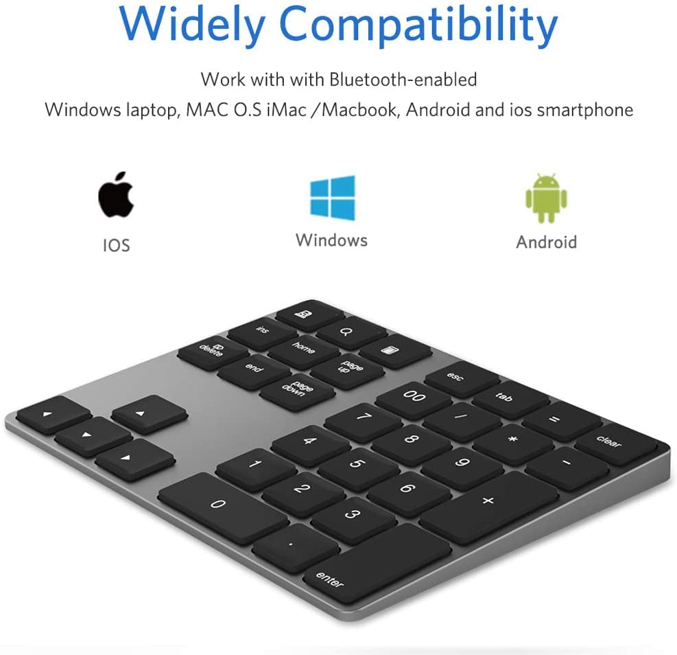 Joyeky Bluetooth Number Pad, Aluminum Rechargeable Numeric Keypad Wireless 34 Keys Number Keyboard Shortcut Keypad Numpad Data E