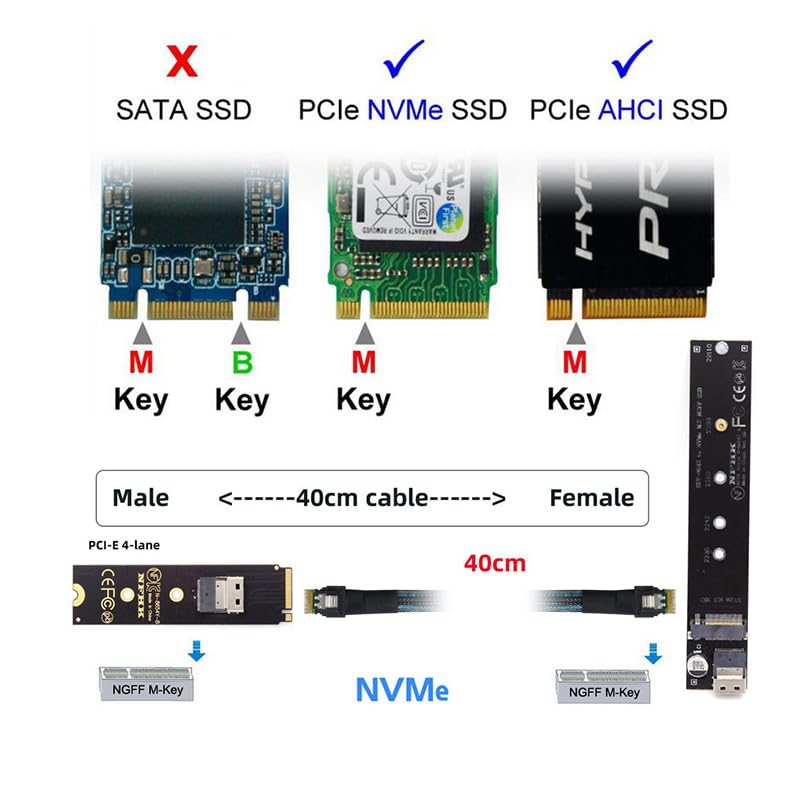 Nfhk Ngff M-Key Nvme Male To Female Extension Cable 40Cm With Sff-8654 Connector For Mainboard Ssd 2280/22110