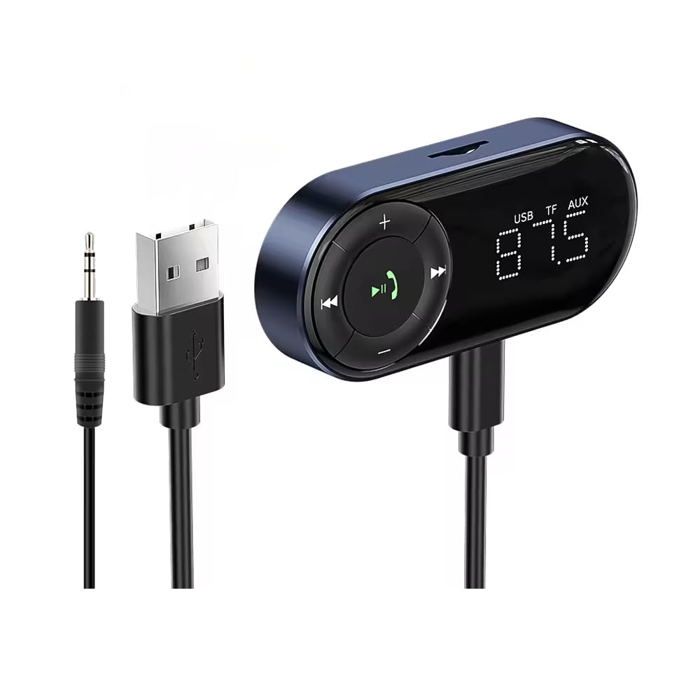 Eppfun Bluetooth 5.2 Fm Transmitter For Car,Bluetooth Car Adapter With Big Mic Bass Stereo Hi Fi Sound, Bluetooth Receiver Support Hands Free Calls, Aux Out, Tf Card