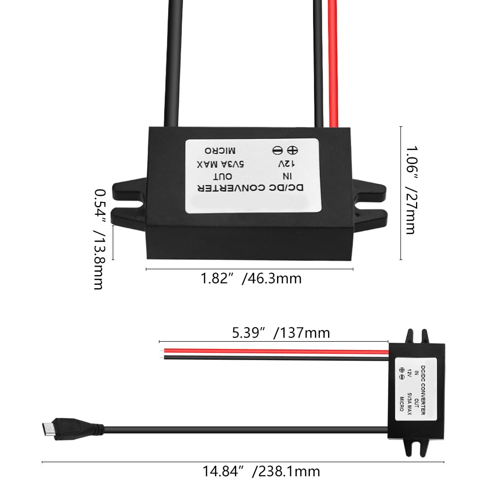 Xingyheng 2Pcs Dc Dc Buck Converter Module 3A 12V 24V To 5V Dc Power Converter With Micro Usb Connector (Right Angle Usb Interfa