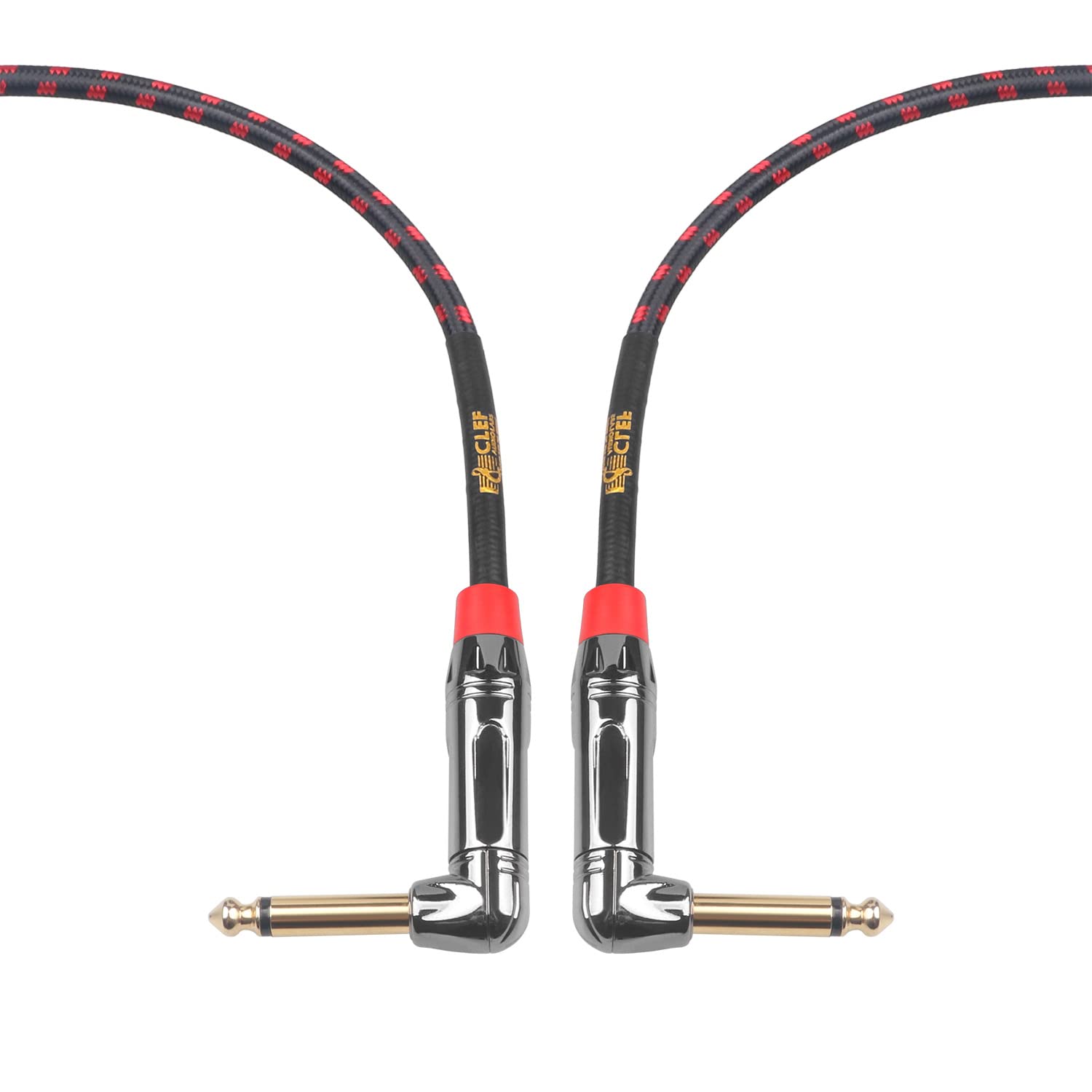 Clef Audio Labs Guitar Patch Cable, 6 Inch   1/4 Inch Ts Right Angled Guitar Pedal Effects Instrument Cord, 22Awg, Chrome Zinc A