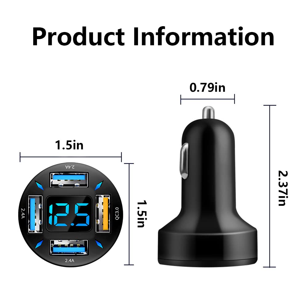 66W Fast Usb Car Charger Fast Charge With Voltmeter Led Light Display Car Charger Adapter Compatible For Iphone 14/13/12/11Pro/X