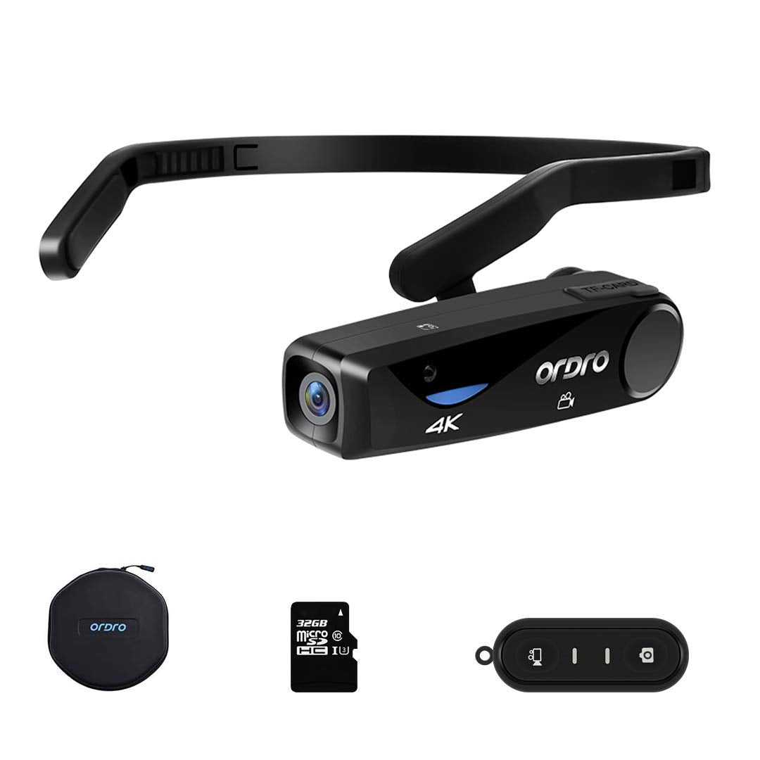 Ordro Camcorder 4K Head Mounted Camera Ep6 Wearable Video Camera Fhd 1080P 60Fps Vlog Camera Recorder Wifi Hands Off Camera Webcam (32Gb Microsdhc U1 Memory Card Included)