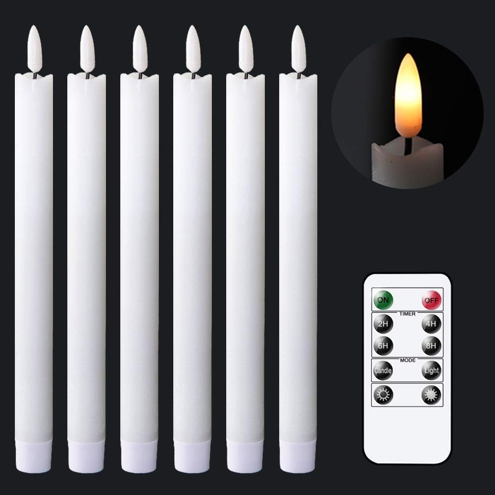 Genswin Taper Flameless Candles Flickering With 10 Key Remote, Battery Operated Led Warm 3D Wick Light Window Candles Real Wax P
