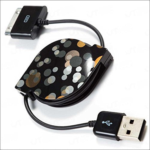 Enercell Golden Dot Usb Retractable Sync/Charge 2.46 Feet Data Cable Usb Charger For 30-Pin Ipad 2 3 Iphone 3G 3Gs 4 4S Ipod Tou