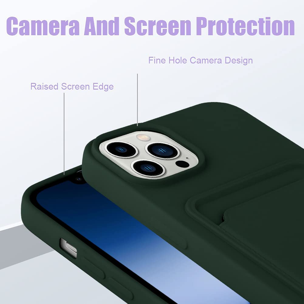 Mzelq Compatible With Iphone 14 Pro Max Case, Card Holder Camera Protection Cover + Screen Protector Phone Case Green