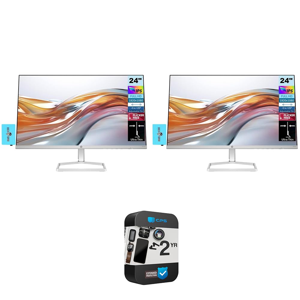 Hp 94C21Aa 524Sw Series 5 23.8'' Fhd 1080P 16:9 5Ms 100Hz Ips Dual Monitor Bundle With 2 Year Cps Enhanced Protection Pack