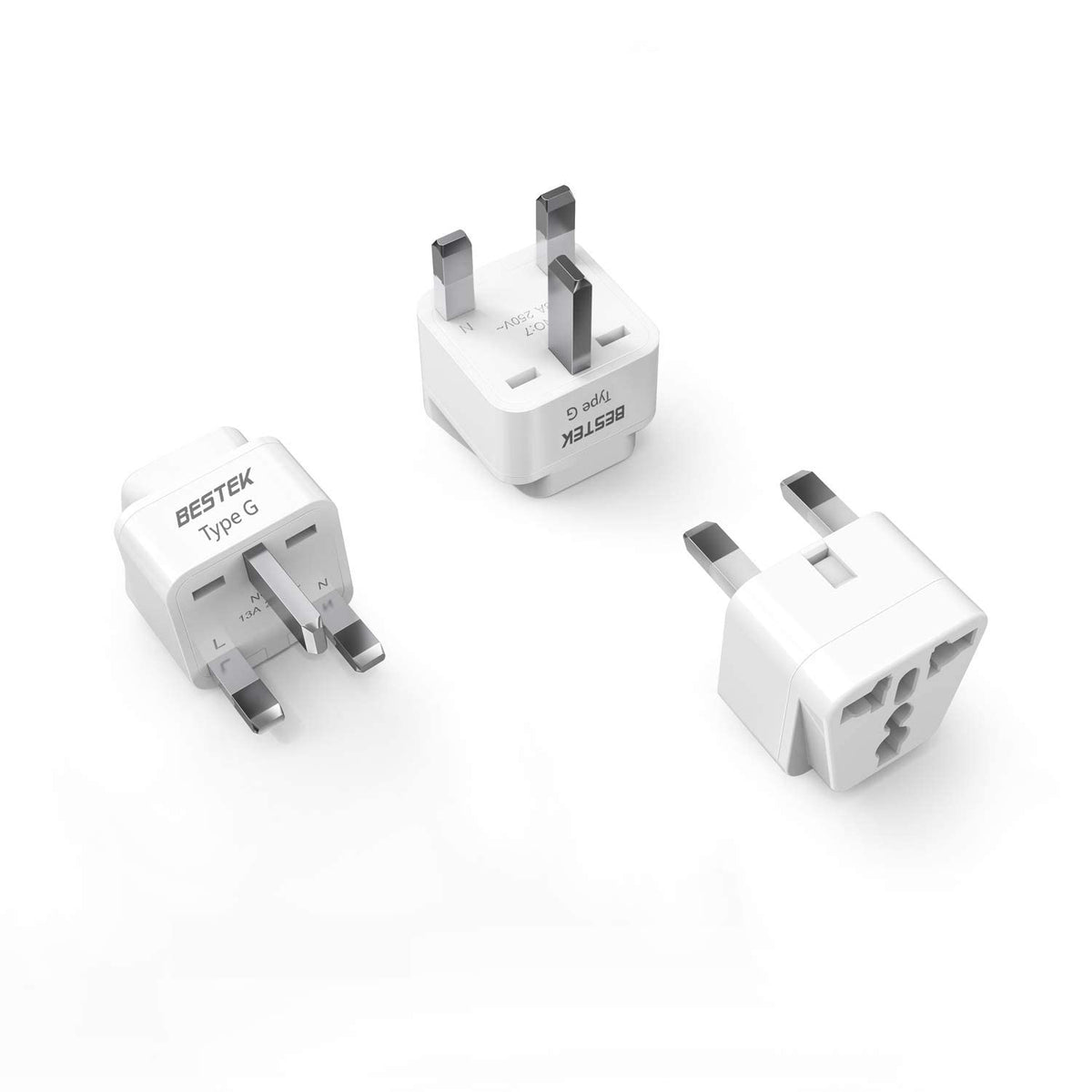 Bestek Uk Travel Plug Adapter Set, Grounded Universal Power Plug Adapter For Usa To Type G Countries, Uk, Ireland, Hong Kong And More 3 Packs