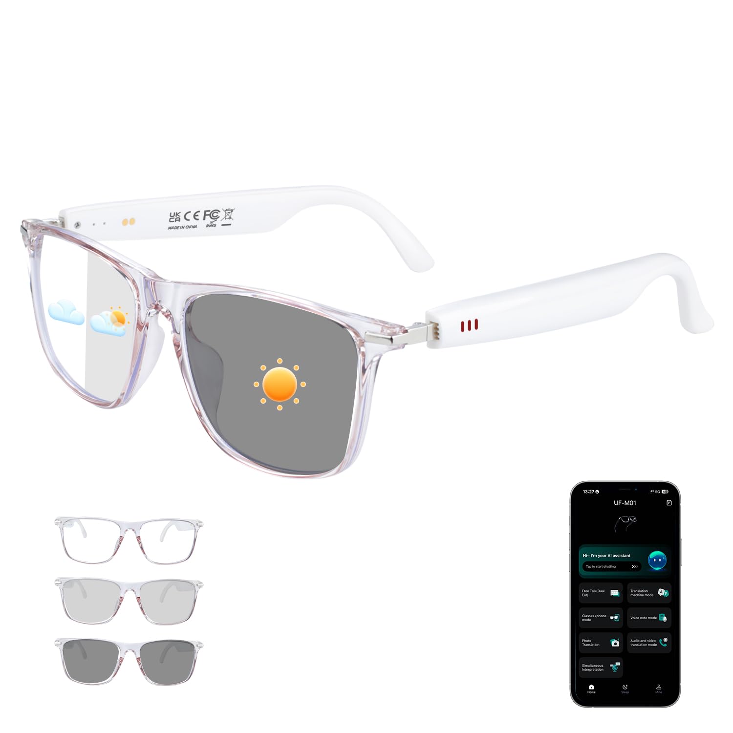 AI Smart Glasses, Bluetooth 6.0 Real-Time Translation Glasses for Men Women, 160+ Languages AI Translator, Open-Ear Bluetooth Gl