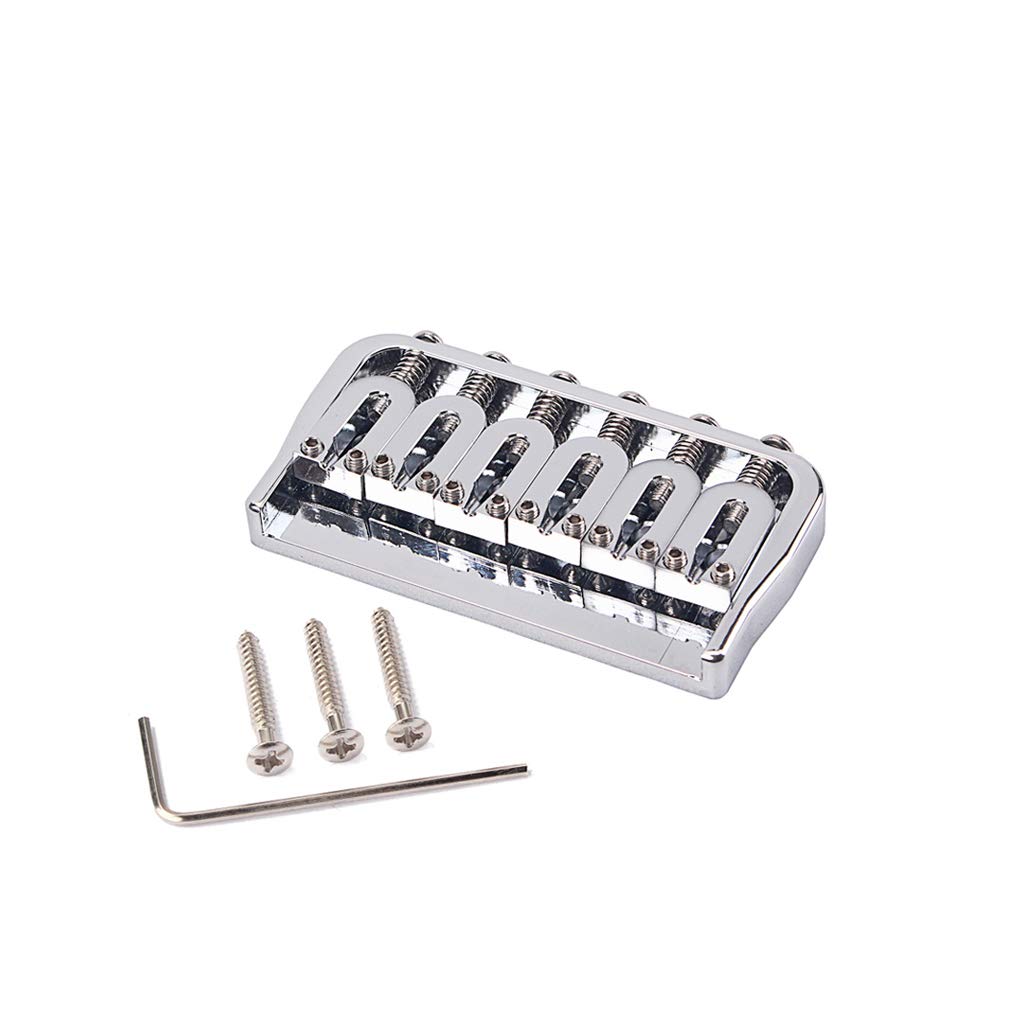 Ogdni 6 Strings Hardtail Saddle Bridge,Chrome Plated String Through Body Fixed Bridge For Strat Tele Style Guitars Replacement (