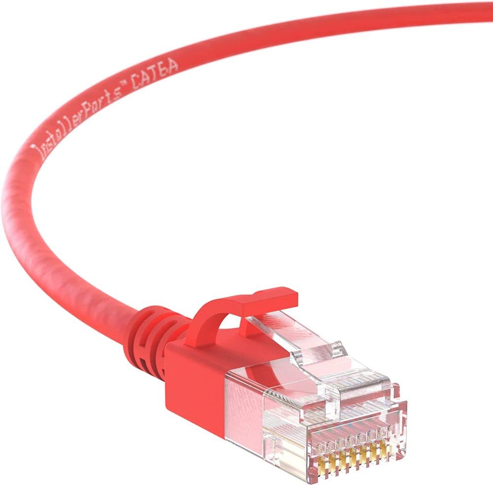Installerparts Ethernet Cable Cat6A Slim Cable Utp Booted 7 Ft   Red   Professional Series   10Gigabit/Sec Network/High Speed In