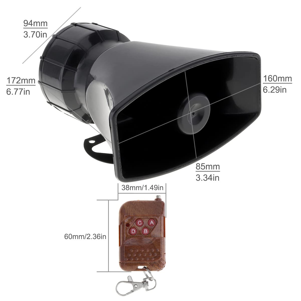 Epathchina 7 Sounds Loud Car Warning Alarm Police Fire Siren Horn Speaker With Brown Remote Controller 12V 100W