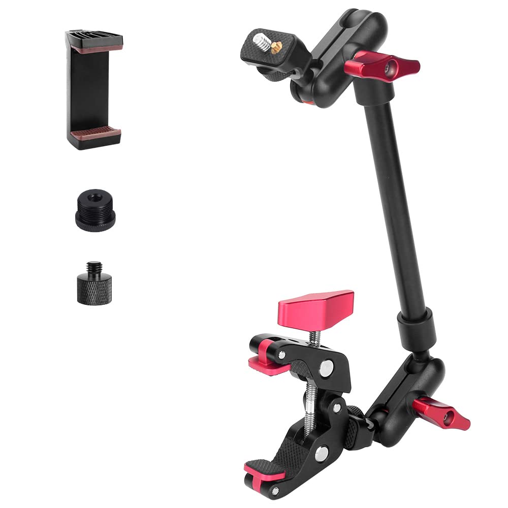Jebutu 13'/34Cm Magic Arm W Clamp, Camera Mount & Clamp W 1/4' 3/8' Threads And Articulating Friction Magic Arm, Overhead Phone Mount, Camera Boom Arm Mount For Light Webcam Mic Action Camera Monitor