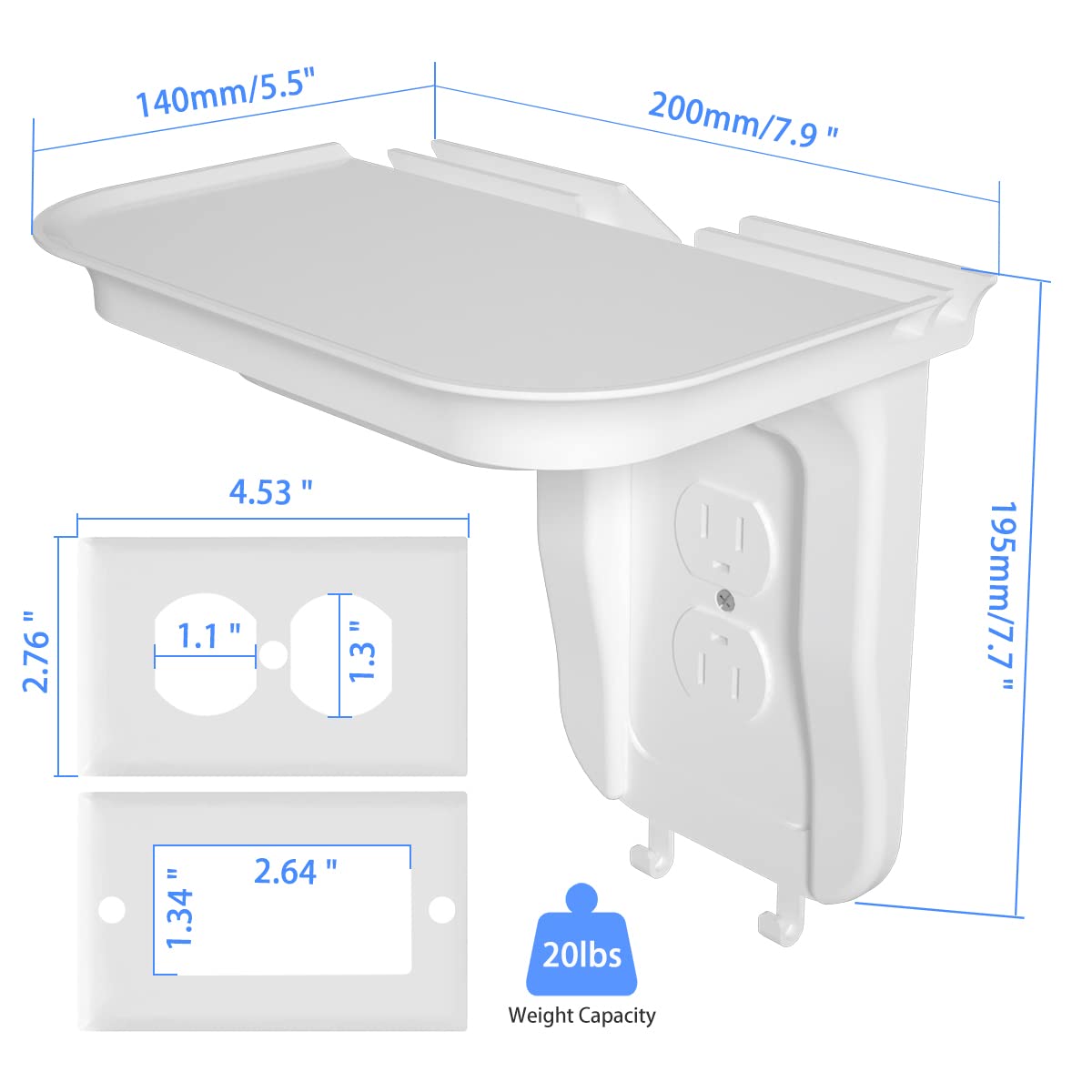 Suptek Large Wall Outlet Shelf,Home Wall Shelf Organizer For Outlets,Perfect For Bathroom Kitchen,Bedrooms,Ideal For Cell Phone