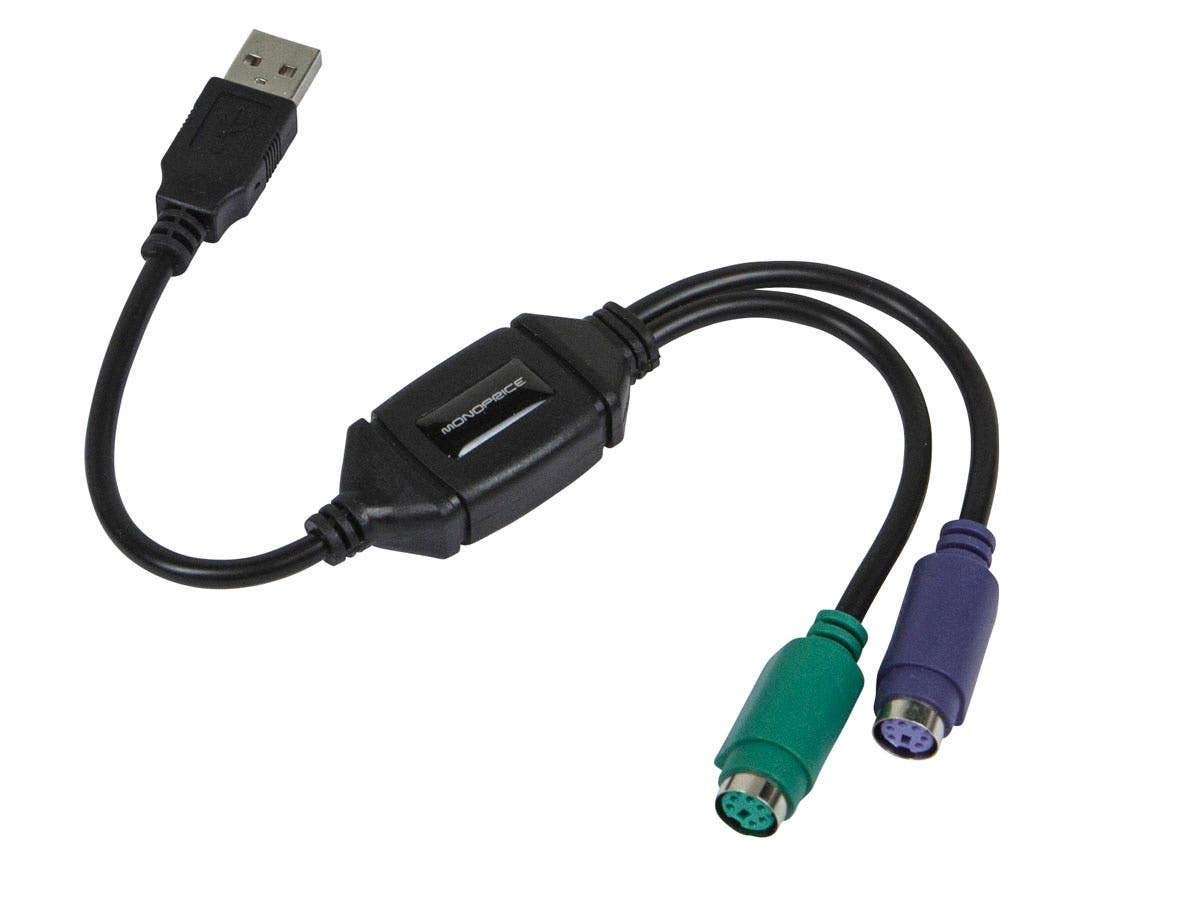 Monoprice Ps/2 Keyboard/Mouse To Usb Converter Adapter, Black