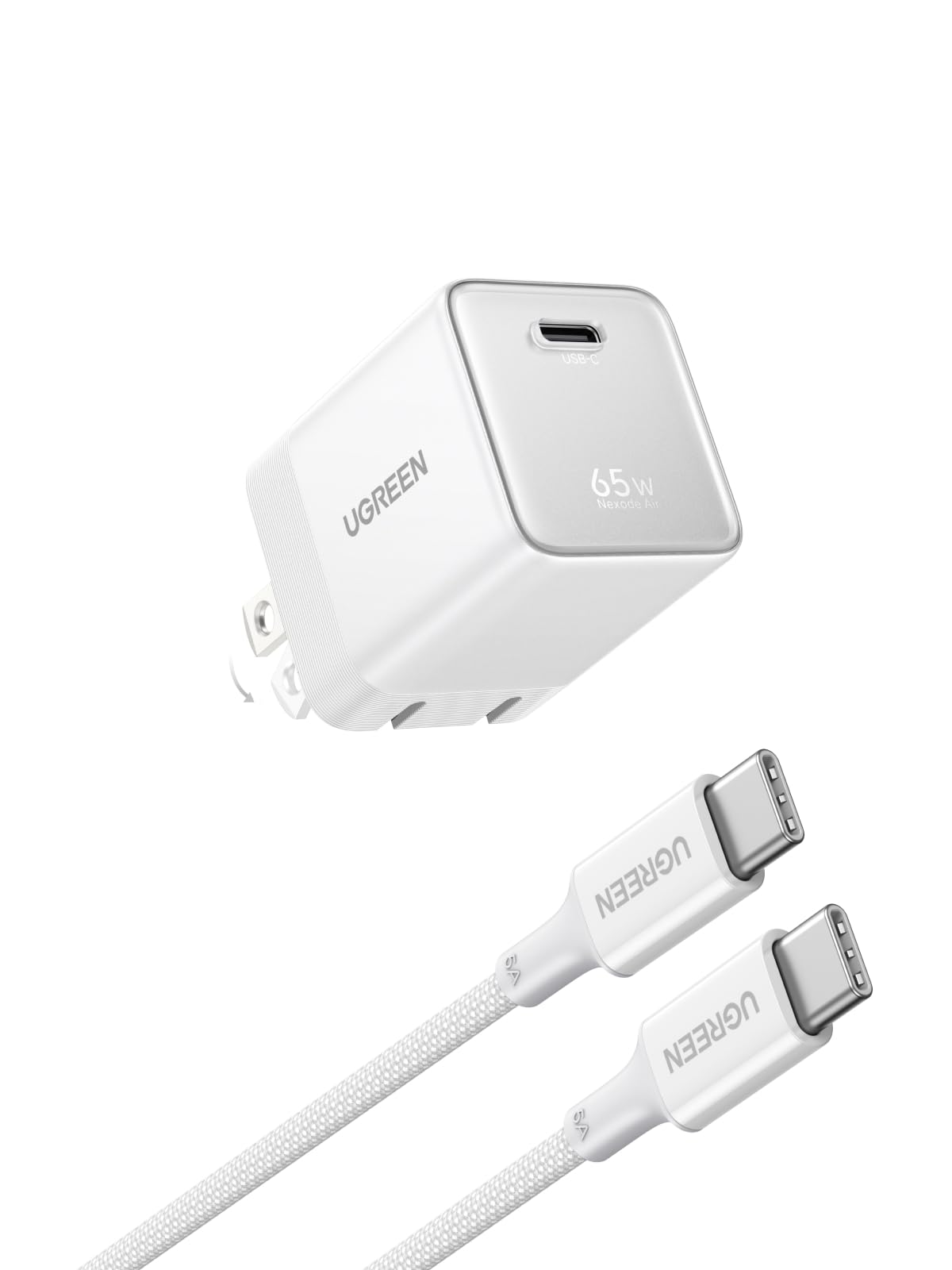 UGREEN Nexode Air 65W USB C GaN Charger Block with 3.3ft Cable, White