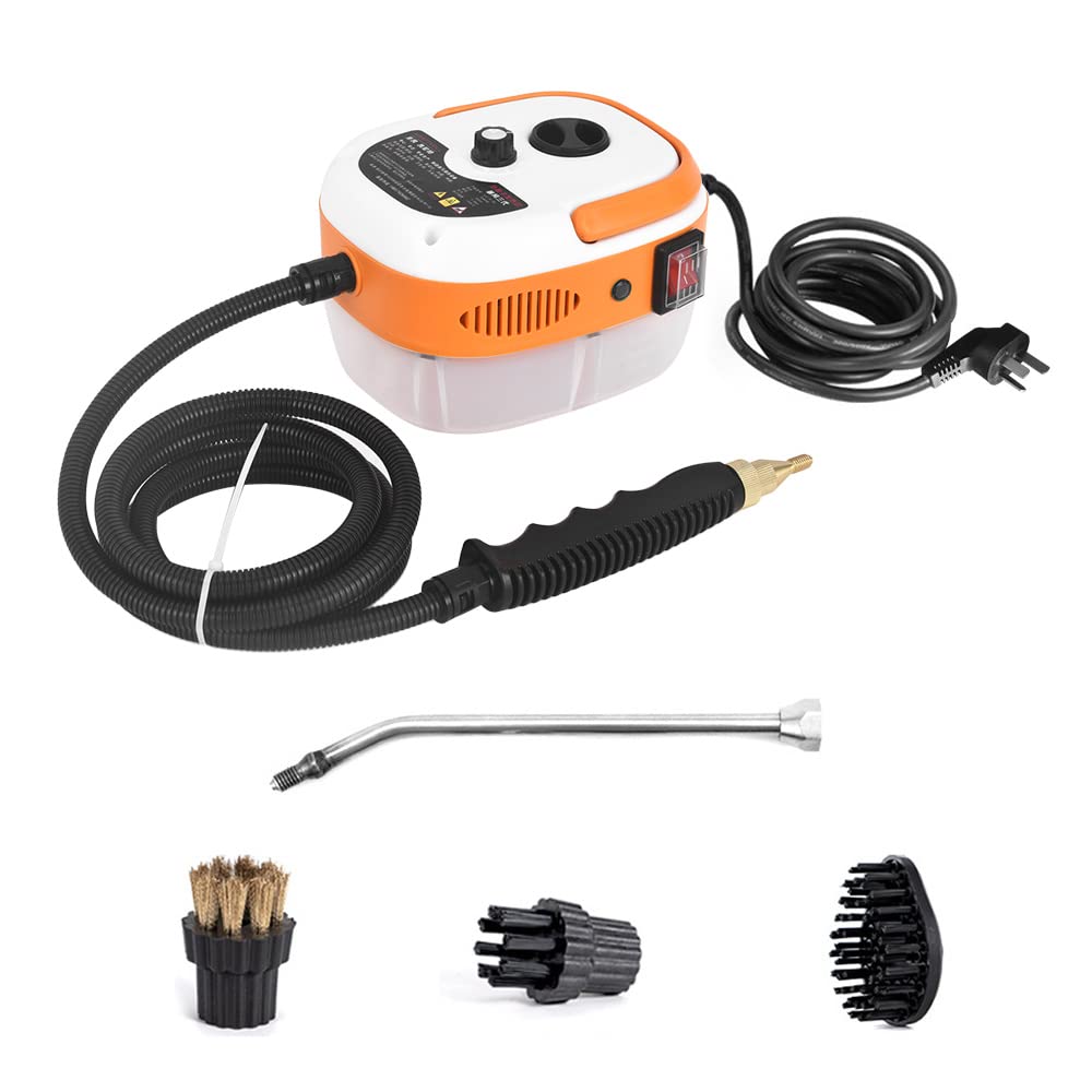 2500W Handheld Steam Cleaner High Temperature Pressurized Steam Cleaning Machine Portable Car Steamer With Brush Heads (Orange)