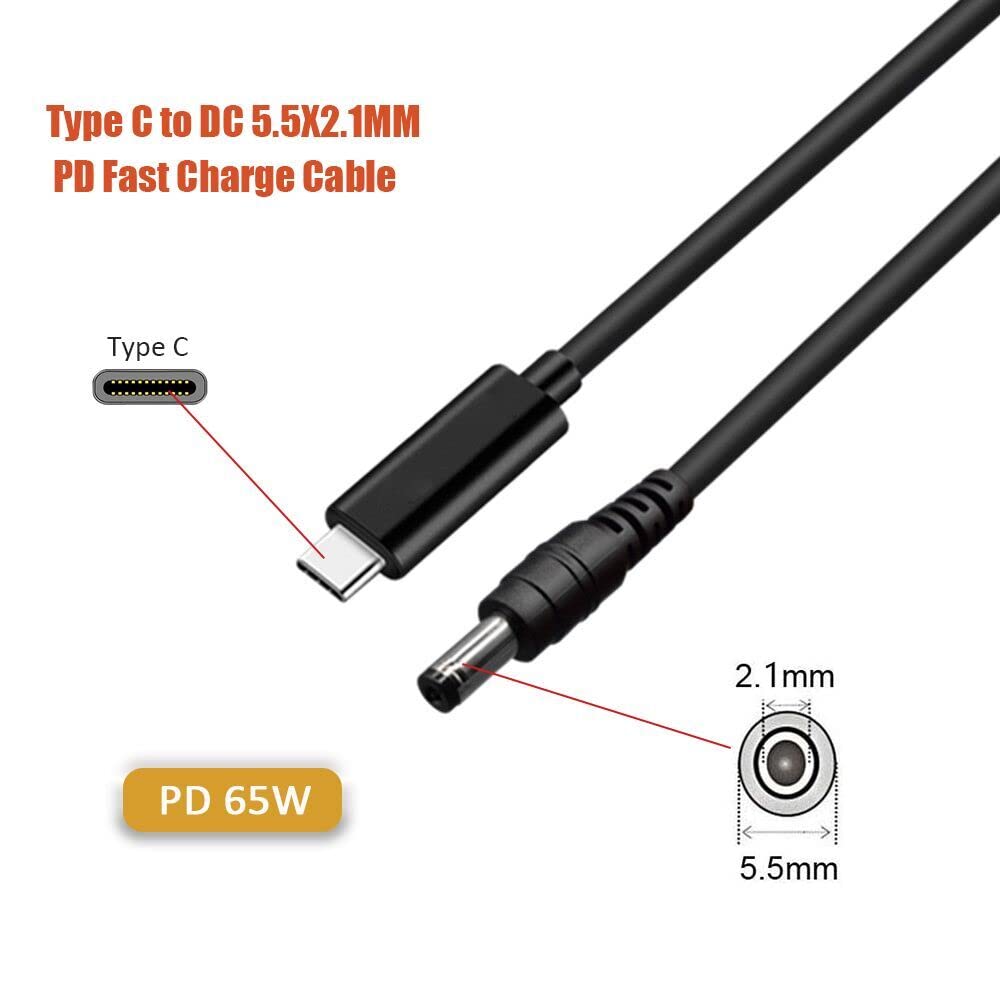 Vienon 5Ft Pd Usb Type C Male Input To Dc 5.5 X 2.1Mm Male Power Charging Cable Up To 100W(65W 100W)(5521 100W)