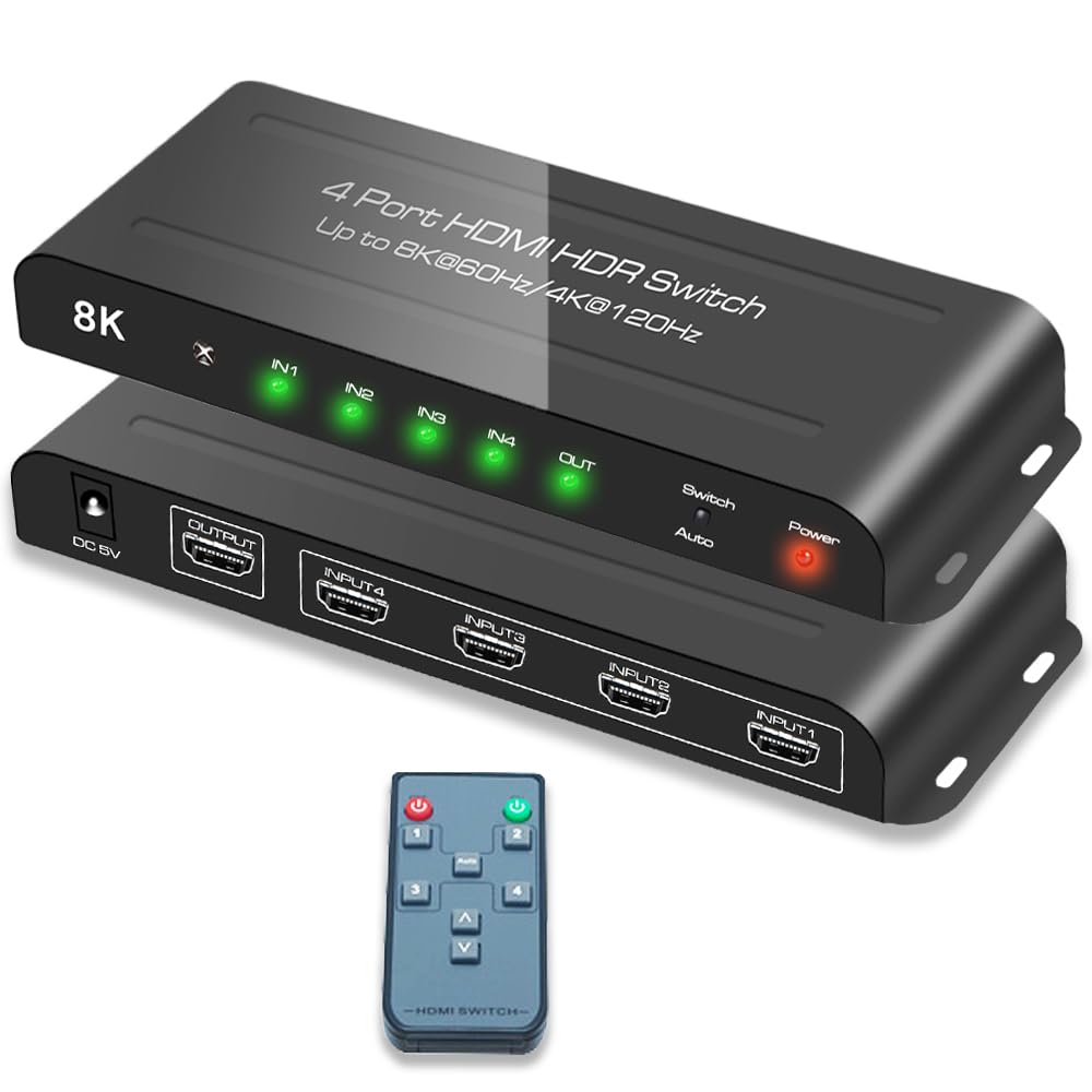 (Upgrade) Skycrophd Hdmi 2.1 Switch 4K@120Hz 8K@60Hz Hdmi Switcher 4 In 1 Out Support Ps5, Xbox Series X, 48Gbps, Hdr10+, Hdcp2.