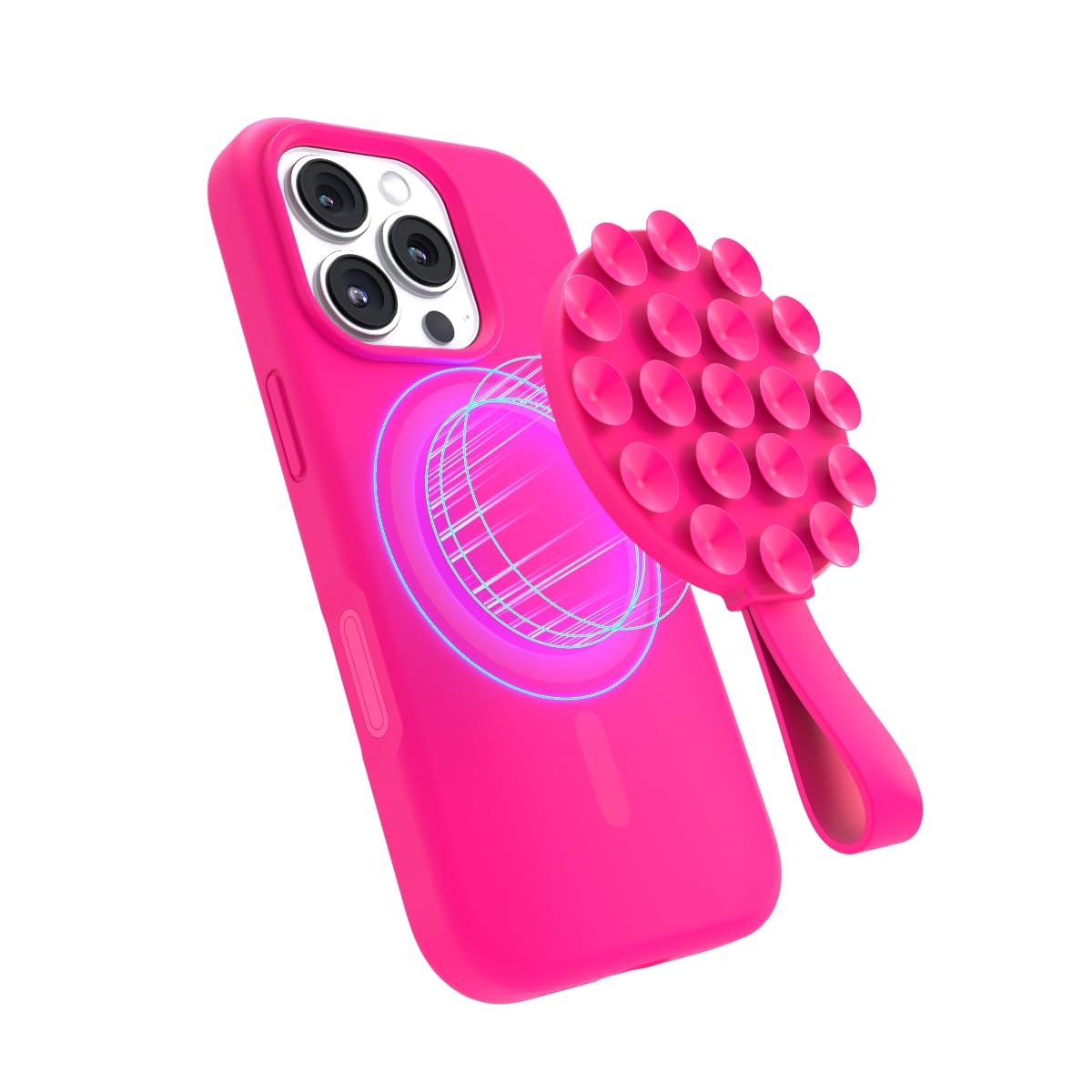 Felony Case - Neon Pink Magnetic Suction Cup Phone Mount And Grip - Strong Silicone Holder For Hands-Free Convenience, Compatibl