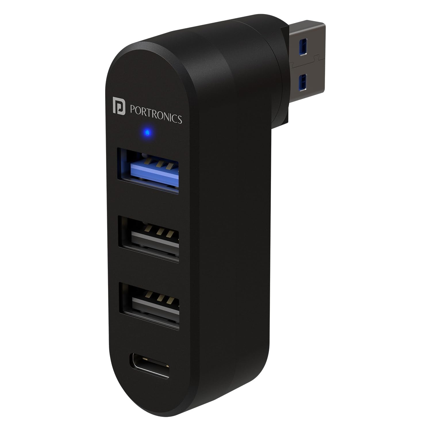 Portronics MPort Spin 4in1 USB Hub Dock with TypeC, USB 3.0 SuperSpeed, Rotating USB Plug, 2Port USB 2.0 HighSpeed, for Lap