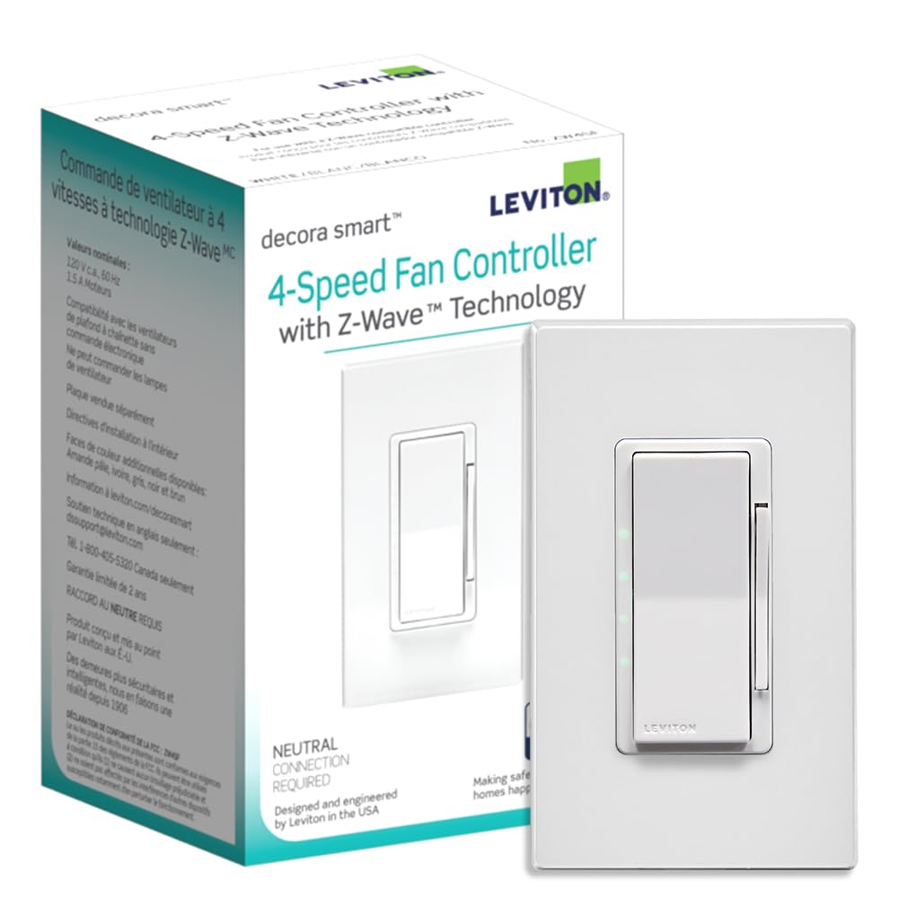 Leviton Decora Smart Fan Speed Controller, Z Wave Plus, Zw4Sf