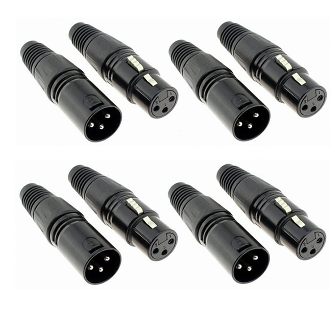 Gdqlcnxb Xlr 3 Pin Male/Female Audio Mic Microphone Connector, Black Housing,4 Pair (Xlr Male/Female)