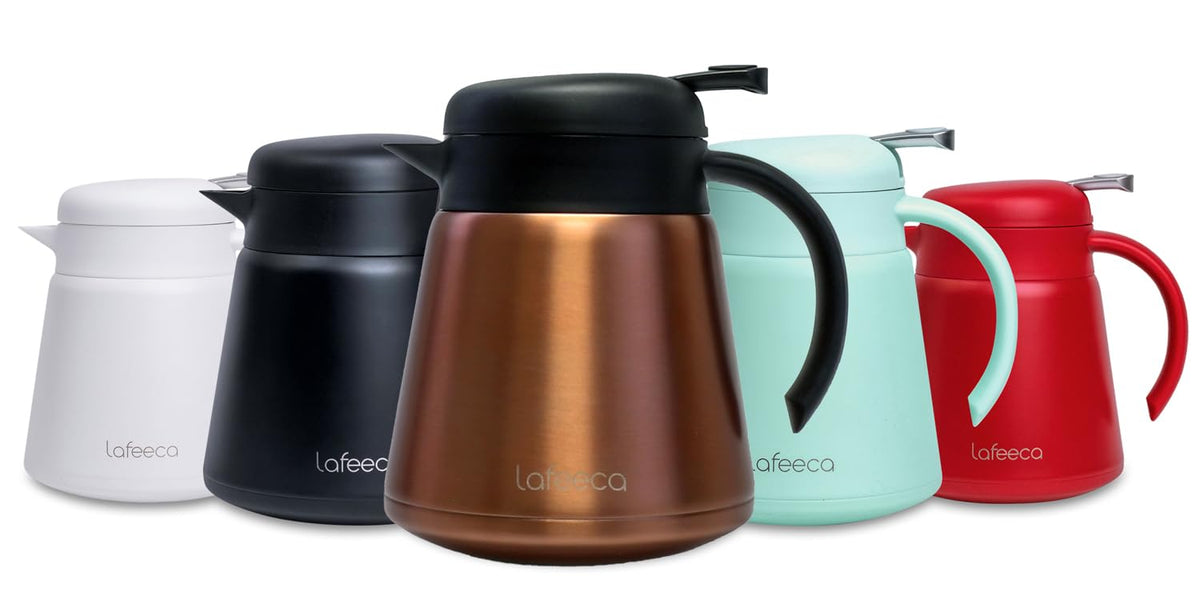Lafeeca Thermal Coffee Carafe Tea Pot Stainless Steel, Double Wall Vacuum Insulated  Cool Touch Handle  Hot & Cold Retention  No