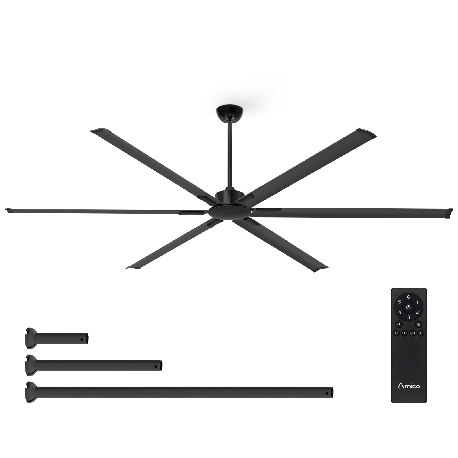 Amico Ceiling Fans Without Lights, 100 Inch Industrial Indoor/Outdoor Ceiling Fan With Remote Control, Reversible, 6 Blades, Noi