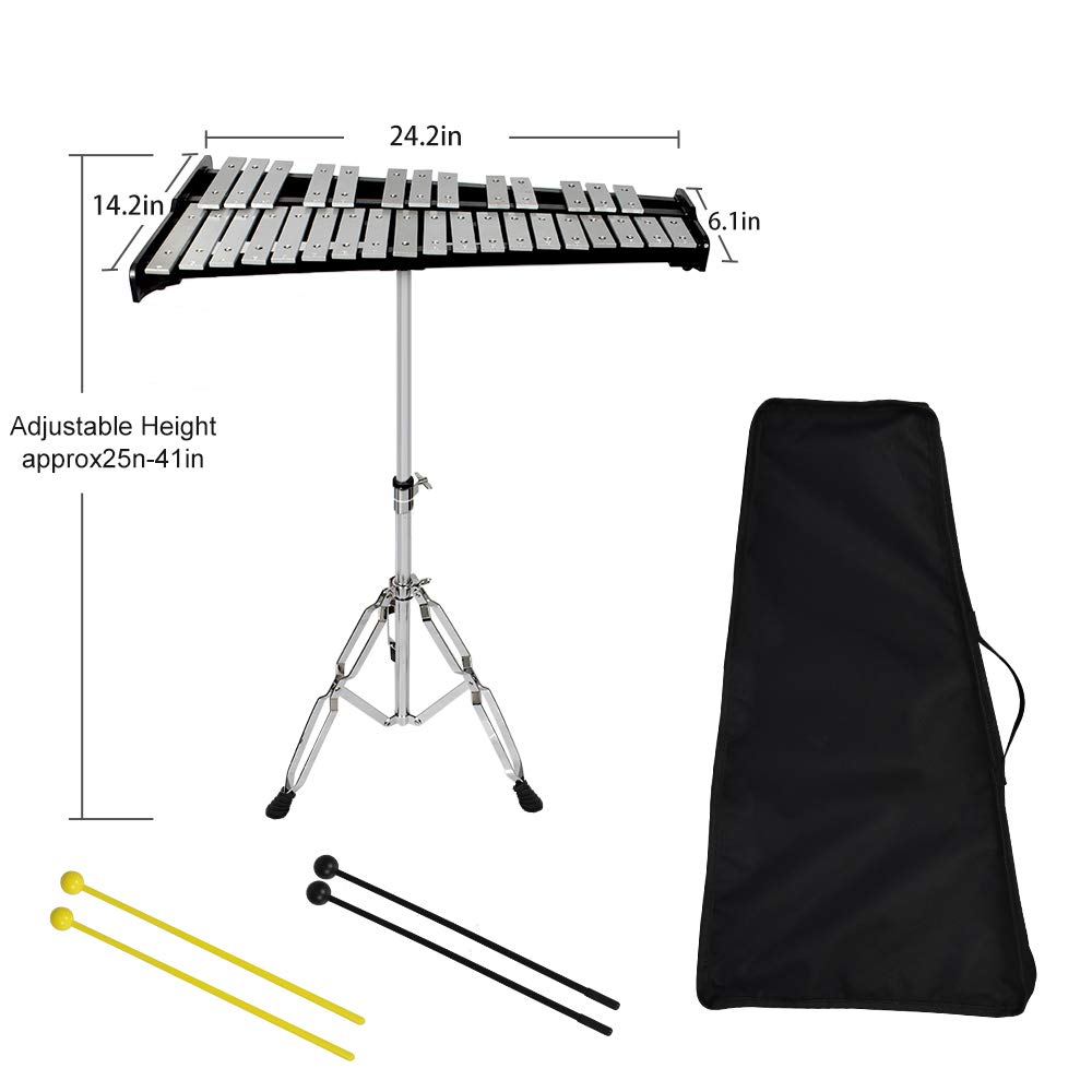 Ennbom 32 Notes Glockenspiel Kit Xylophone Bell Percussion Instrument Set With Adjustable Stand Mallets And Carrying Bag