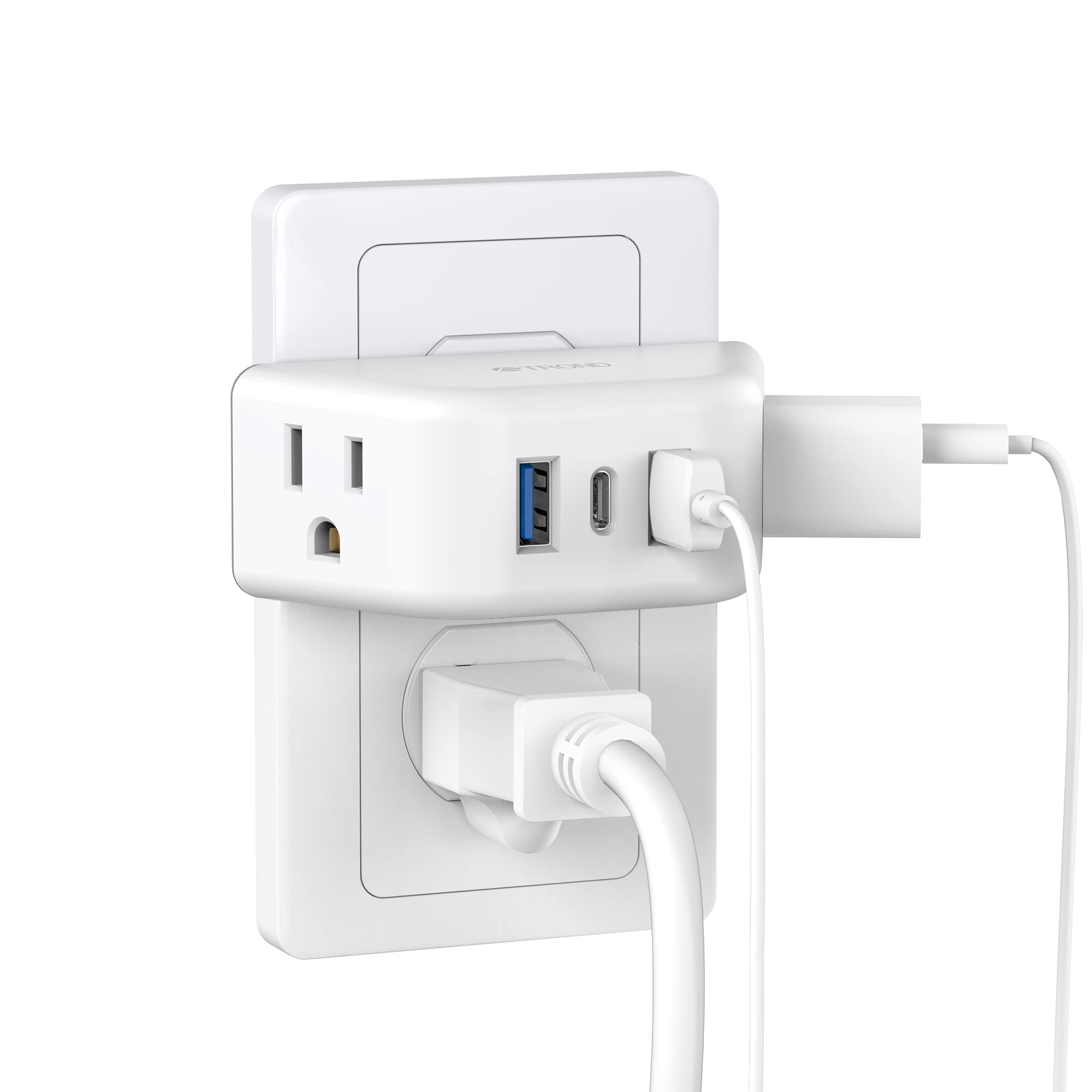 Trond Multi Plug Outlet Extender With Usb, 2 Outlet Splitter With 3 Usb Wall Charger (1 Usb C), Wall Outlet Expander, Cruise Essentials, Plug Extender For Cruise Ship, Travel, Home, Office, Dorm Room